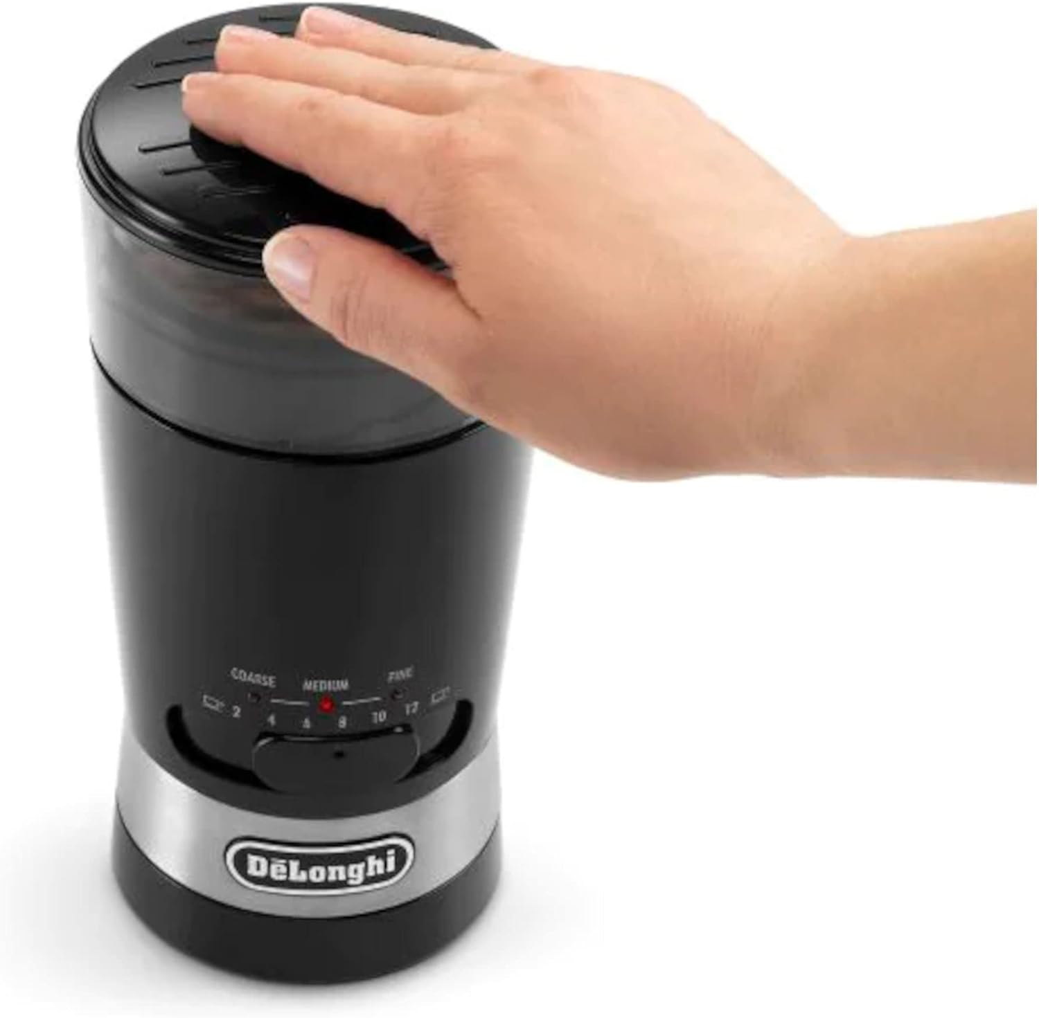 De'Longhi Electric Coffee & Spices Grinder Mill With Stainless Steel Blade , & 3 Grinding Level Settings , 12 Cups Capacity , KG210 , Black