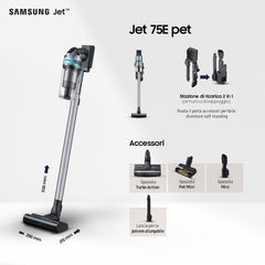 Samsung Cordless Stick Vacuum Cleaner 200W Suction 60min Runtime Jet Cyclone Digital Inverter Motor VS20B75AGR1
