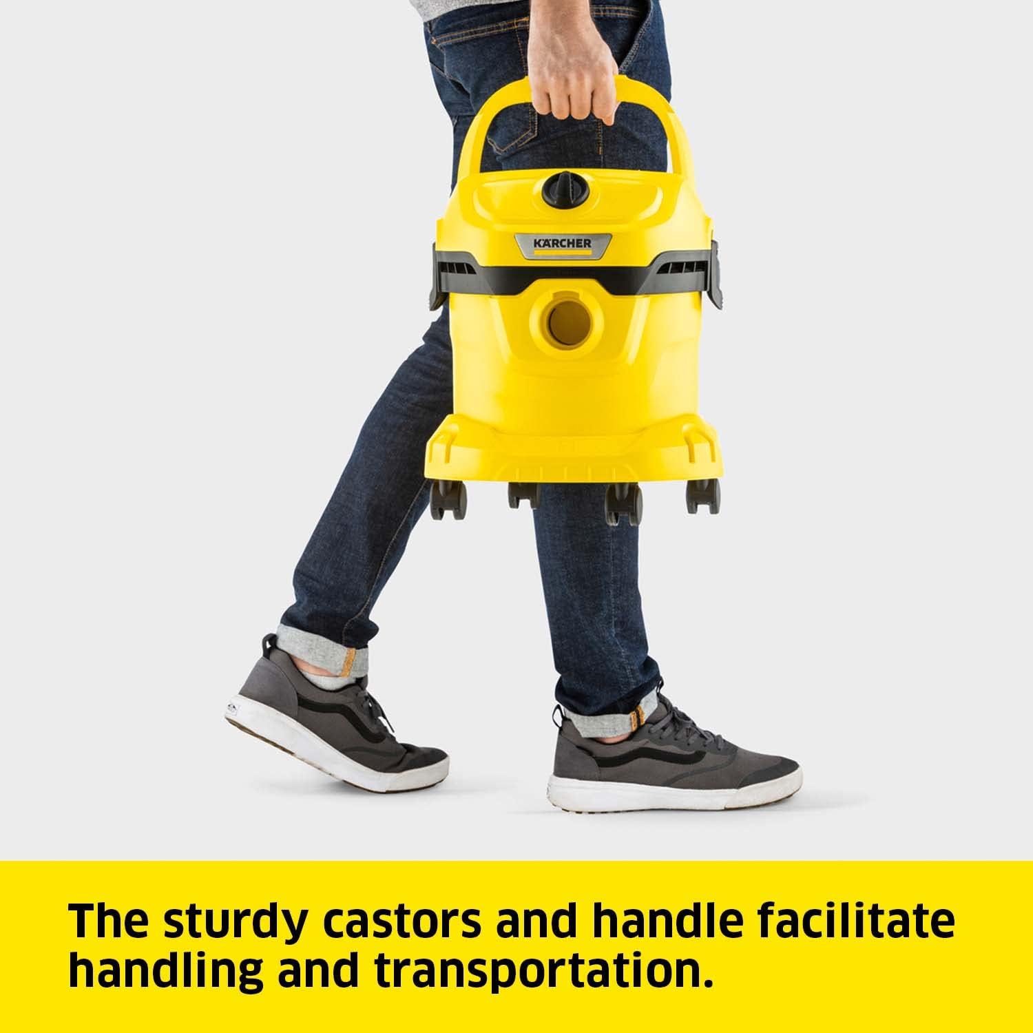 Karcher WD 2 Plus Wet and Dry Vacuum Cleaner with Blower Function, 1000W Power, 12L Impact-Resistant Container, 1.8m Suction Hose, for Home, Garage, Workshop & Car Cleaning, Yellow
