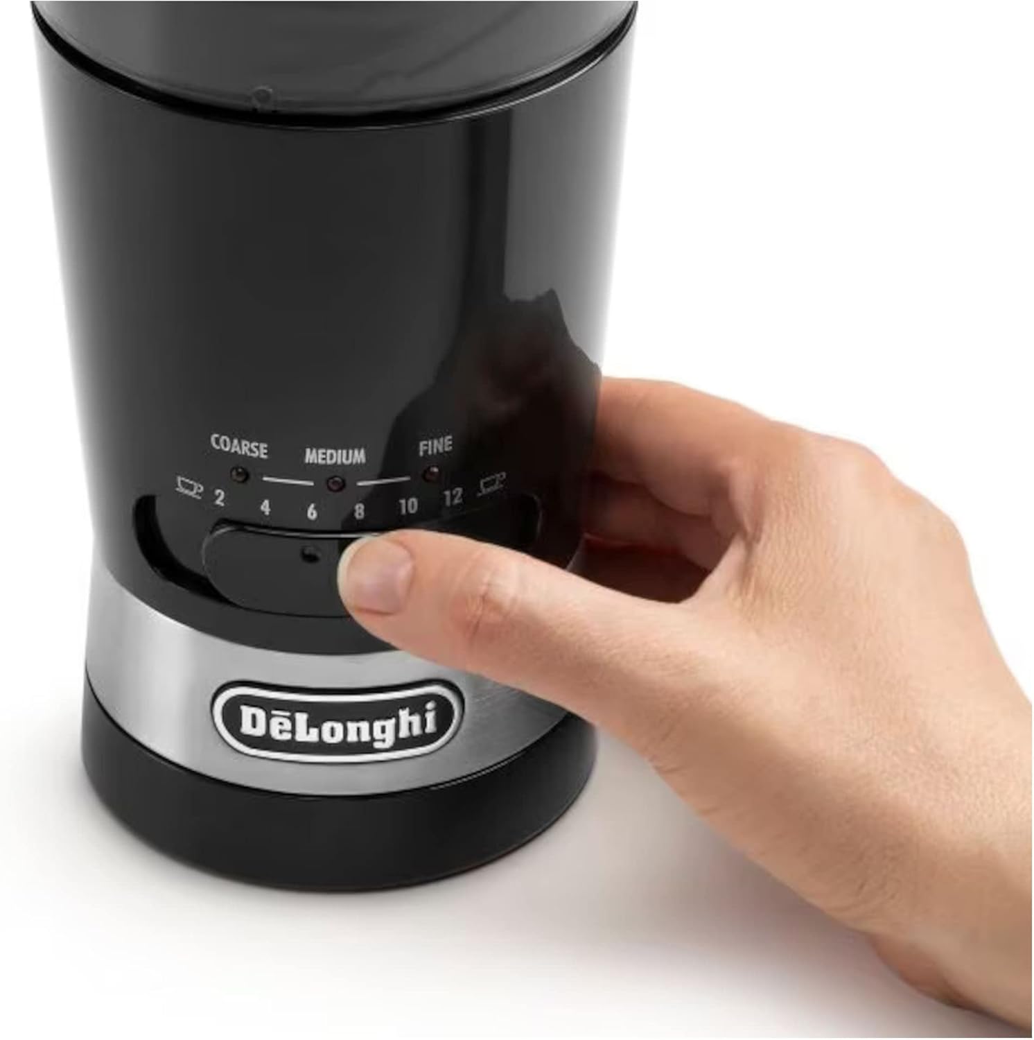 De'Longhi Electric Coffee & Spices Grinder Mill With Stainless Steel Blade , & 3 Grinding Level Settings , 12 Cups Capacity , KG210 , Black