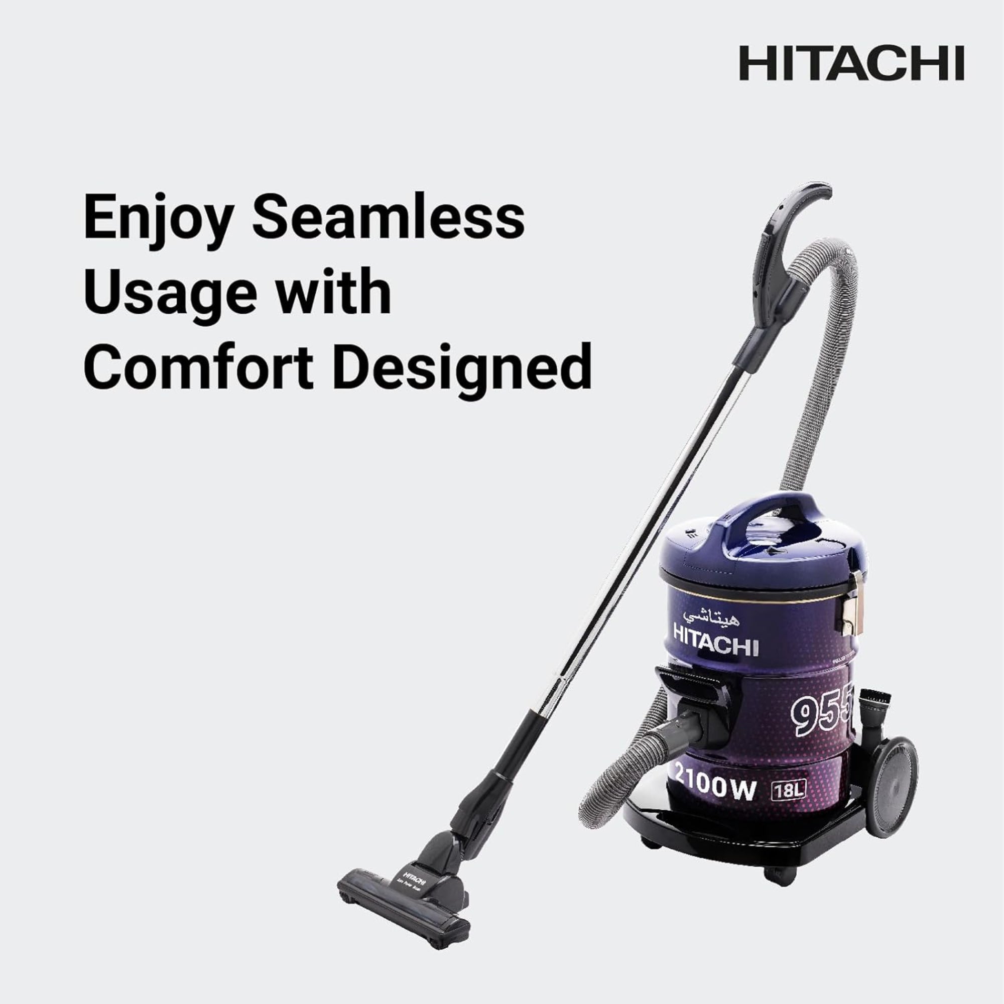 Hitachi Drum Vacuum Cleaner 2100W 18L Aero Power Brush Blower Function Washable Filter CV955NBLGCM