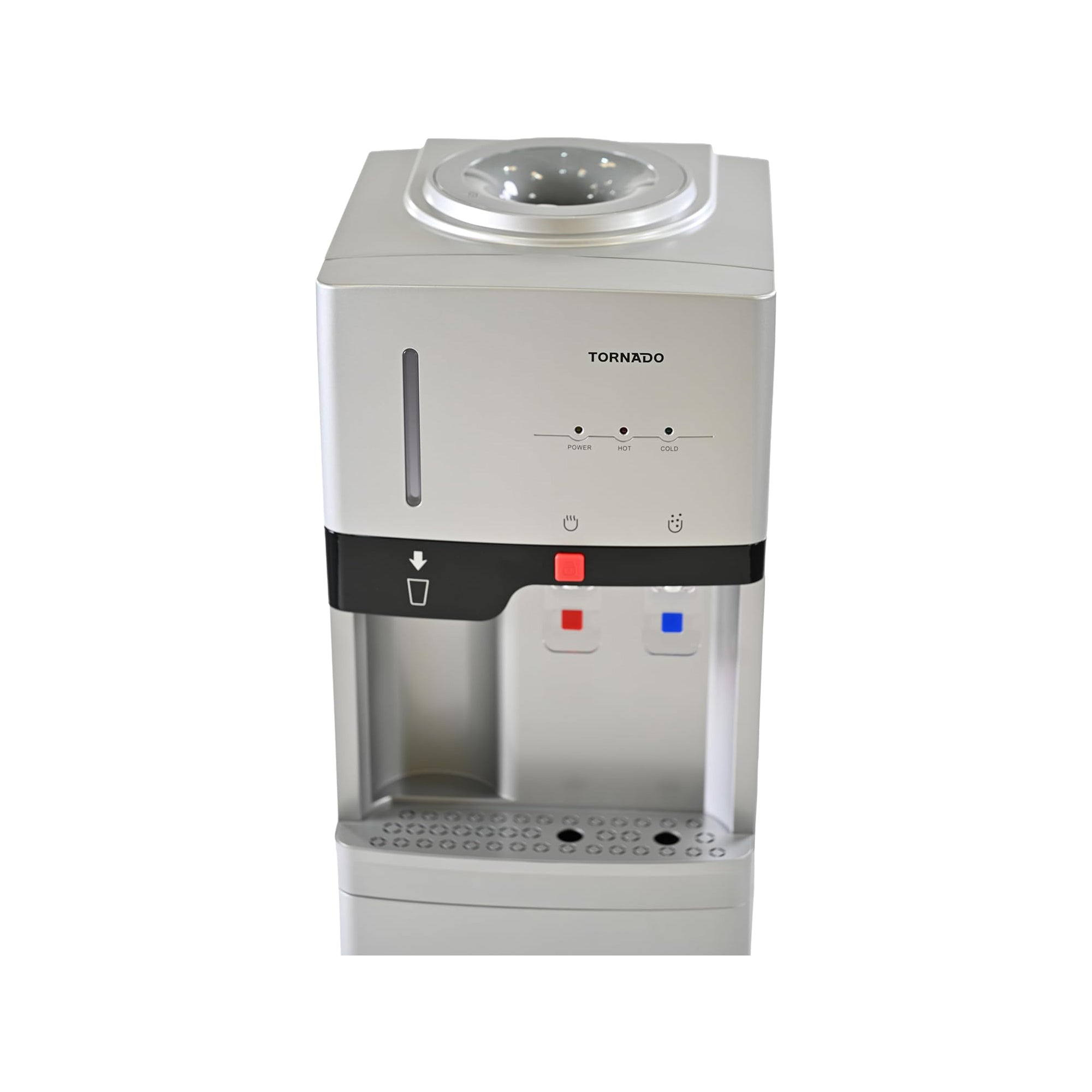Tornado Top Load Water Dispenser – Hot & Cold Cup Holder Cabinet Storage TWD-L3CHE-S (Silver)