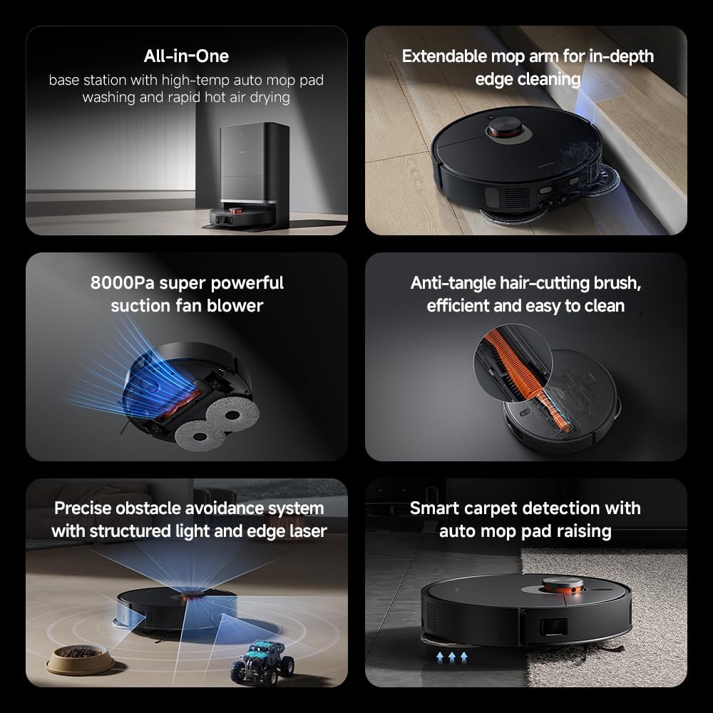 Xiaomi X20 Max Robot Vacuum and Mop, Self-Drying, Auto Mop Washing, 8000Pa Suction, Self-Emptying, Structured light and edge laser obstacle avoidance,Edge cleaning