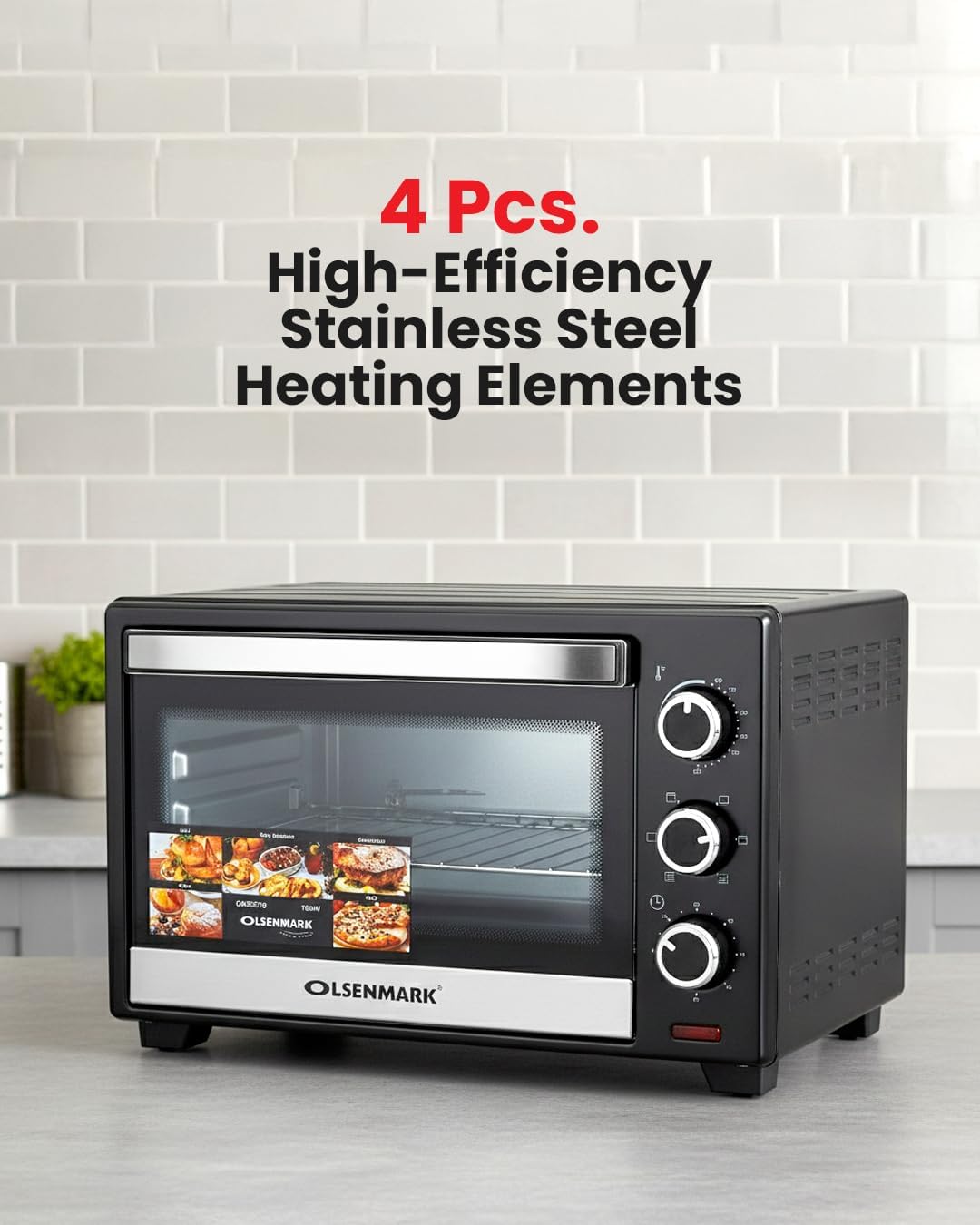 Olsenmark 24L Electric Oven with Rotisserie Function | 1600W Countertop Oven for Grilling, Toasting & Roasting | 6 Heating Stages, 60-Minute Timer with Bell | Stainless Steel Heating Elements, OMO2277