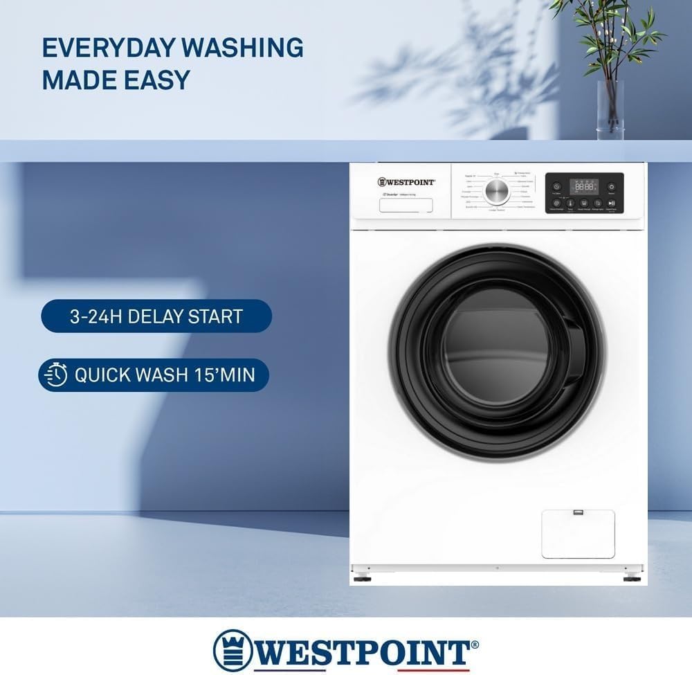 WESTPOINT 6 Kg Front Load Washing Machine, Inverter Motor, 5 STAR ESMA RATED, 1200 RPM, 16 Easy to Wash Program, LED Control Panel, 85x43x60cm (WxDxH), ARABIC LANGUAGE CONTROL PANEL WMZ-612A25.