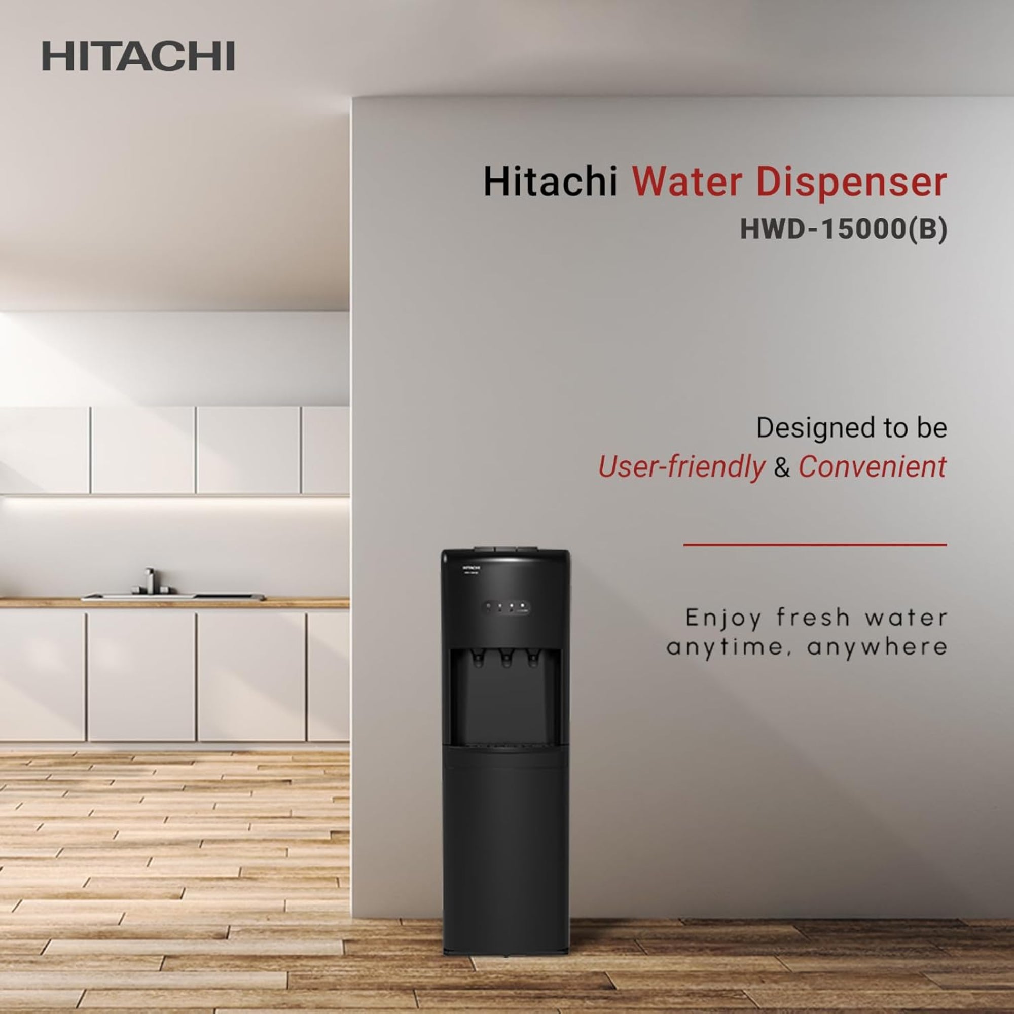 Hitachi Top Load Water Dispenser – Hot Cold Ambient Compressor Cooling Child Lock HWD15000B (Black)