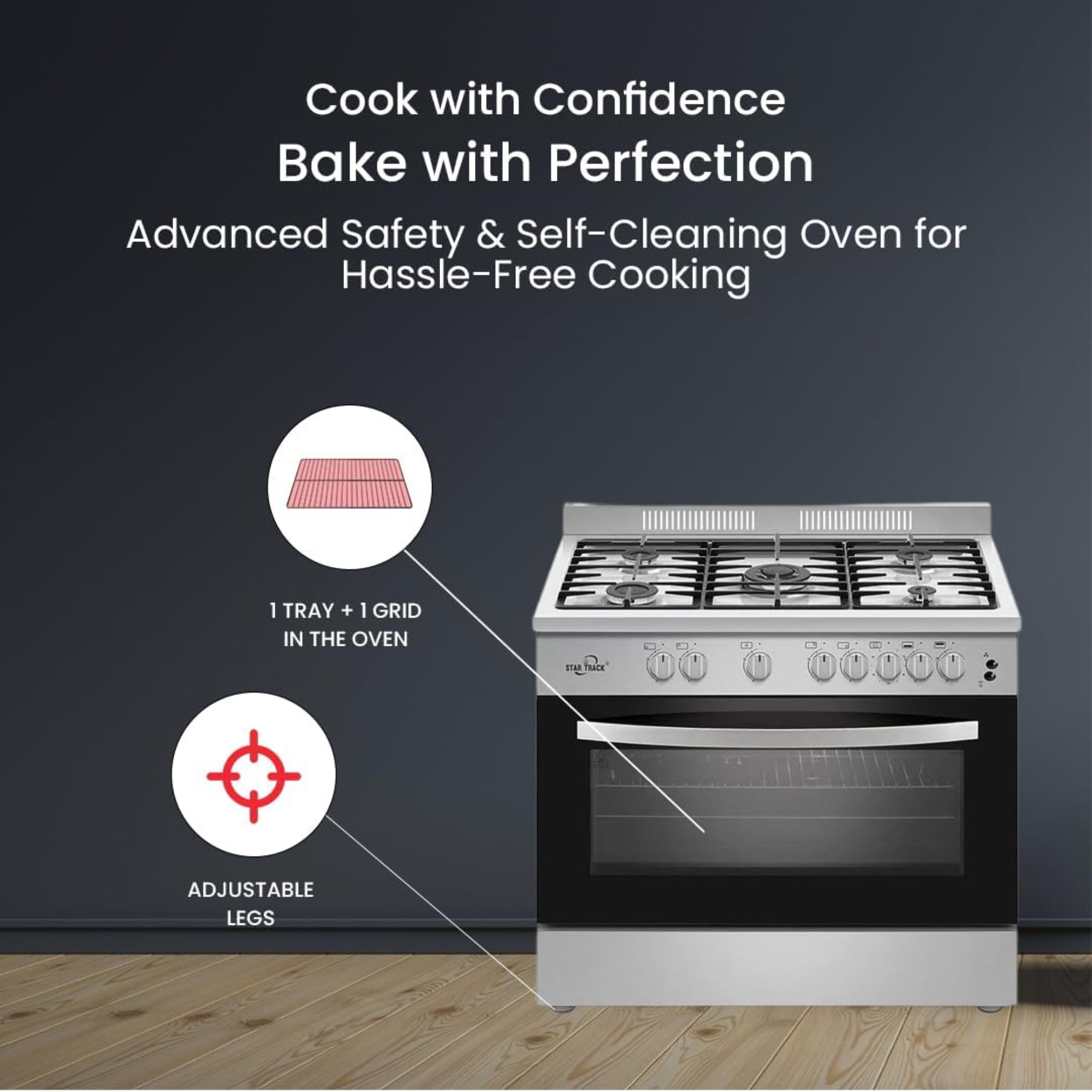 Star Track Freestanding Gas Cooker 90x60cm 5 Burners Full Safety Rotisserie Auto Ignition SG-KL9060-HI