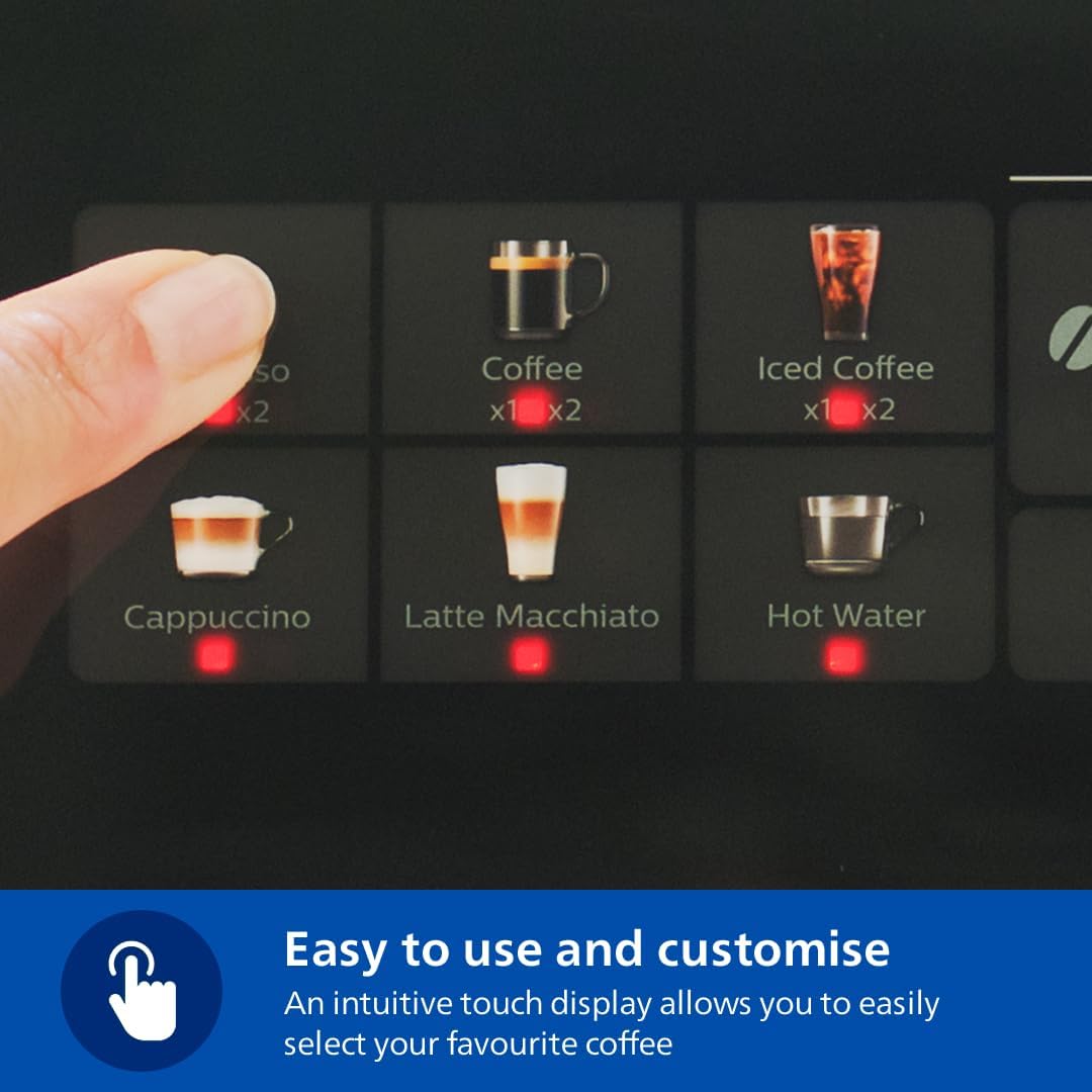 Philips Fully Automatic Coffee Machine Series 3300-6 Beverages, 1.8L Water Capacity, 1500W, LatteGo, SilentBrew, Coloured Touch Display, 12 Grinder Settings, Black Chrome - EP3347/90