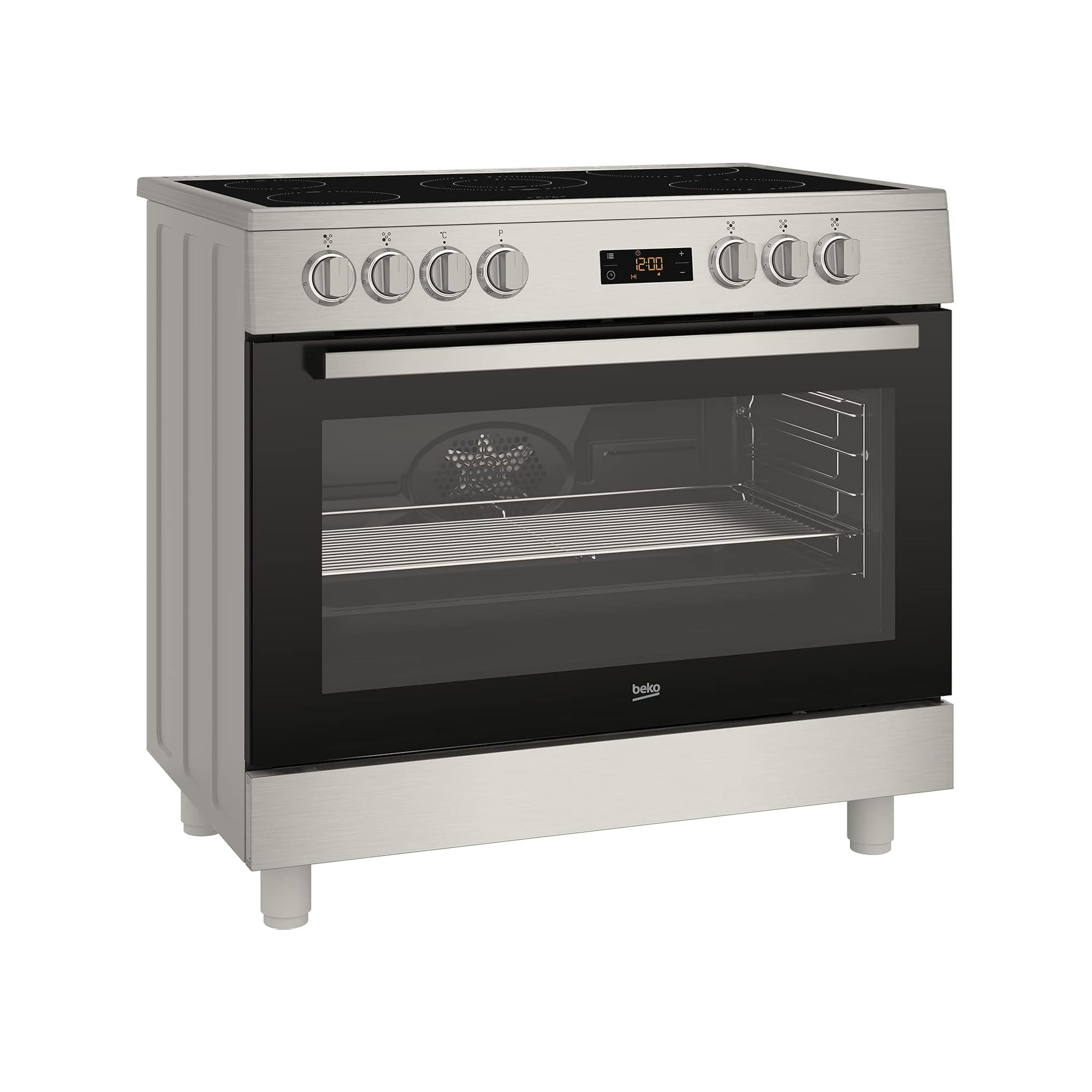 Beko 90×60 cm Freestanding Ceramic Electric Cooker with 5 Zones – 111 L Oven Stainless Steel GM17300GXNS