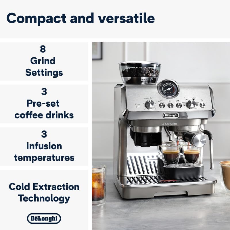 De'Longhi Barista Coffee Machine LA SPECIALISTA ARTE EVO Cold Brew Semi-Automatic Espresso Machine with Cold Extraction Technology, Barista Kit, Built-in Grinder, Milk Frother,15 Bar Pressure EC9255.M