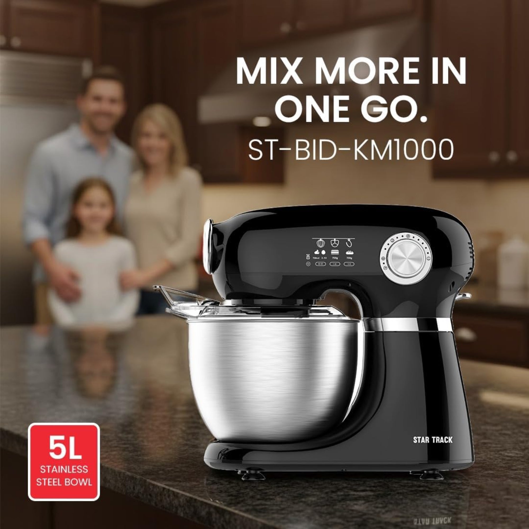 Star Track Kitchen Machine 5L Stand Mixer 1000W Stainless Steel Bowl Dough Hook Beater & Whisk ST-BID-KM1000