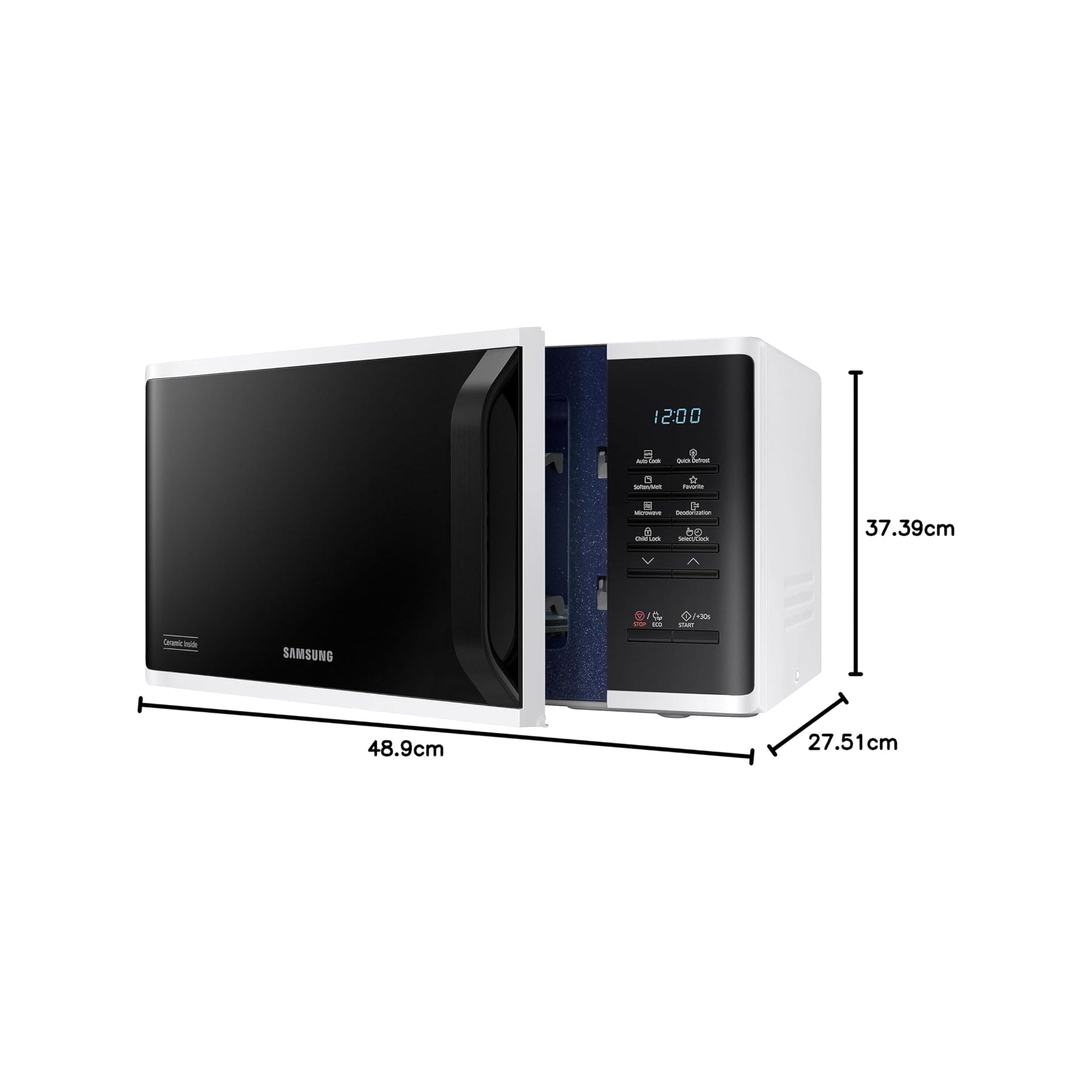 Samsung 23 Liter Solo Microwave Oven – 800W Quick Defrost Ceramic Inside Auto Cook MS23K3513AW