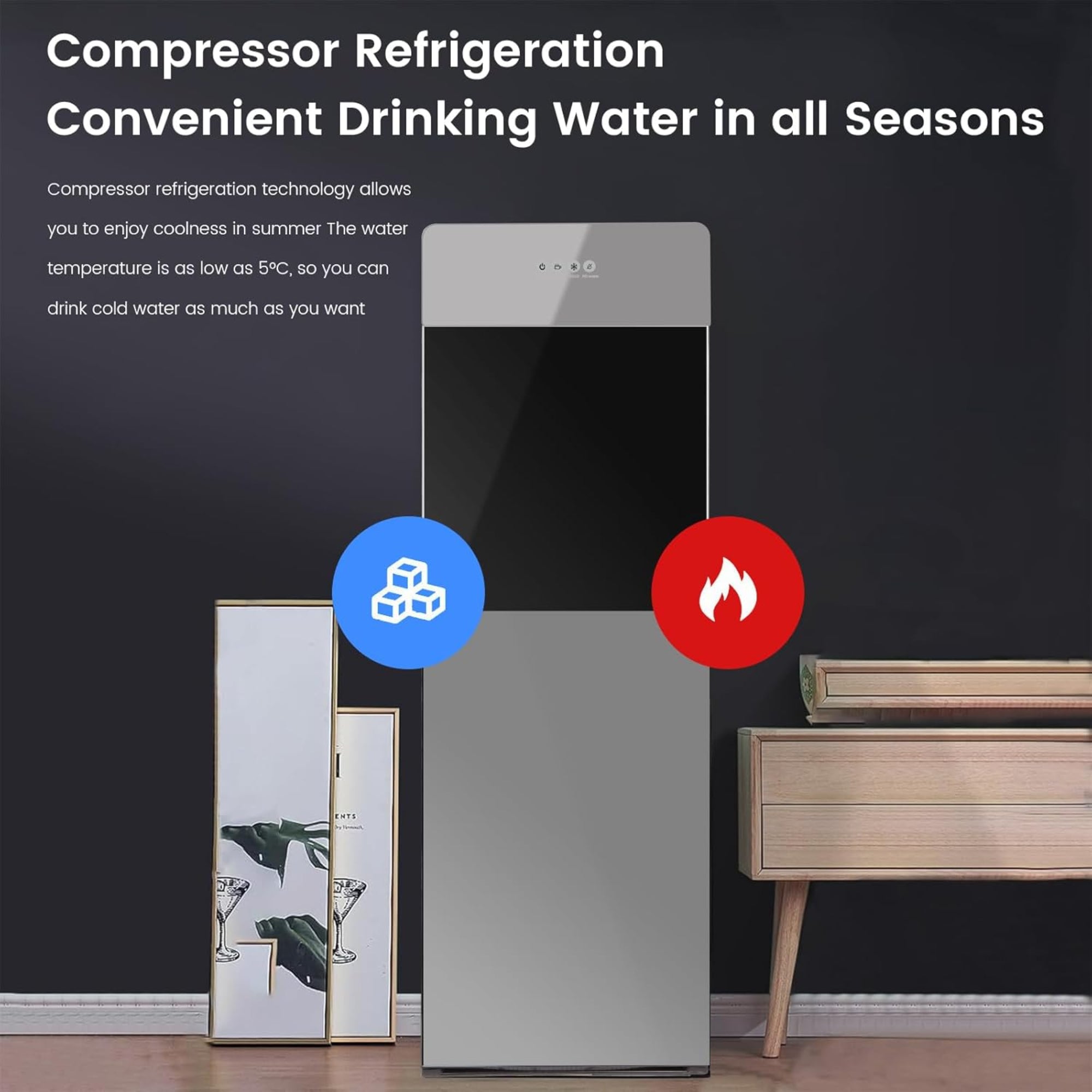 EURCRBU Bottom Loading Water Dispenser – Hot Cold Room Temperature Compressor Cooling Silver AFK-2088-3 (white/black)