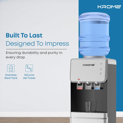 Krome Top Load Water Dispenser – Hot Cold Normal Child Lock Cabinet Storage KR-WDTL (Silver/Black)