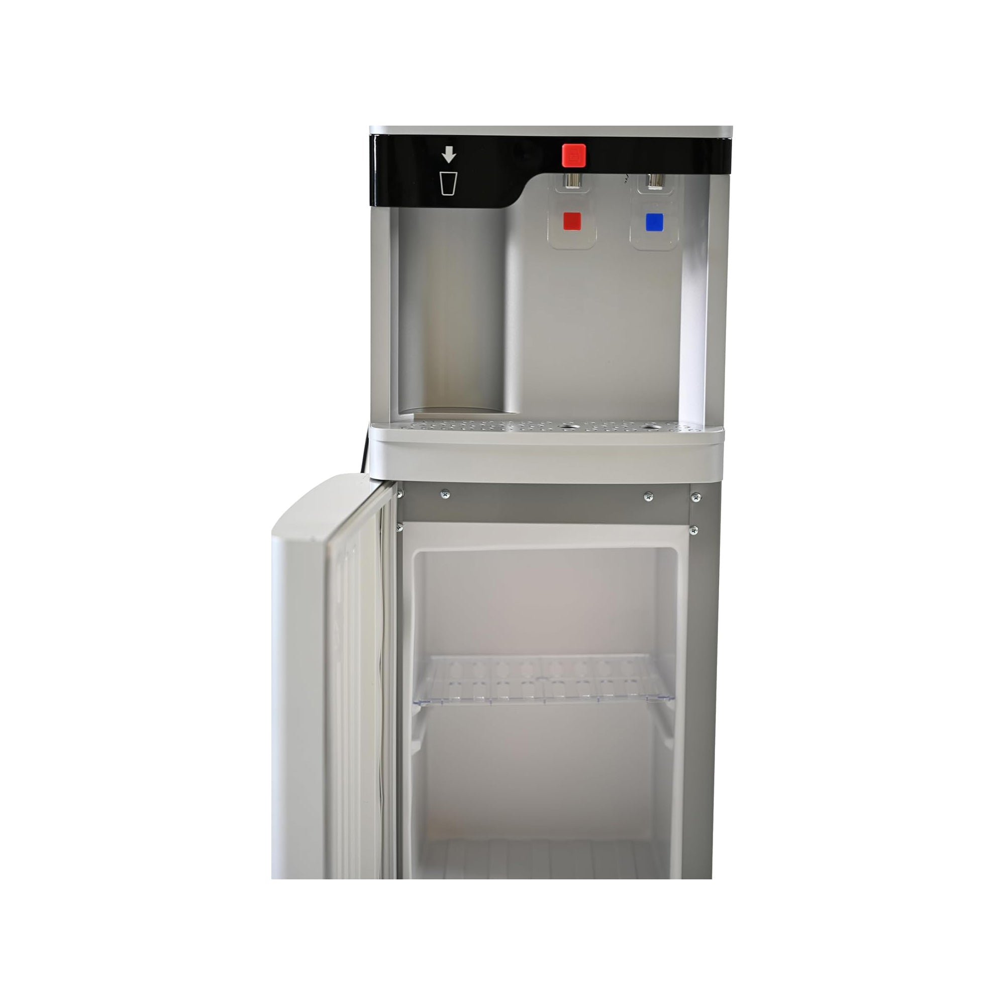 Tornado Top Load Water Dispenser – Hot & Cold Cup Holder Cabinet Storage TWD-L3CHE-S (Silver)