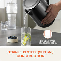 Nutricook Stainless Steel Electric Kettle 1.7L 1800W U-Shaped Heating Surgical Grade Steel Fast Boil NC-USK501