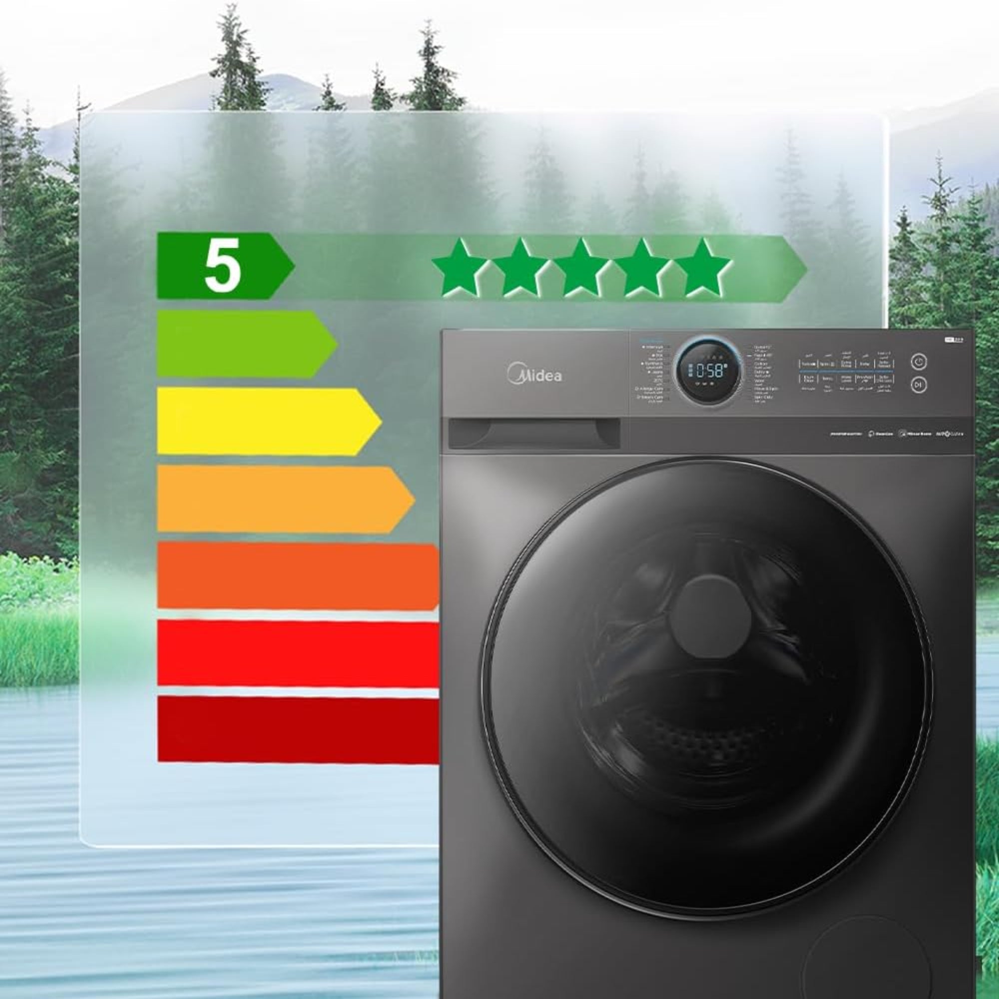 Midea 12 kg Front Load Washing Machine – 1400 RPM BLDC Inverter Steam Care Smart WiFi MF200W120WBTGCC
