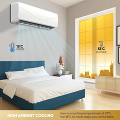 Nikai 1.5 Ton Rotary Split AC, Silent & Energy Efficient Cooling with T3 Tropicalized Compressor, 3D Swinging, Gold Fin technology, 18000 BTU Air Conditioner - NSAC18131N24A / N25IN