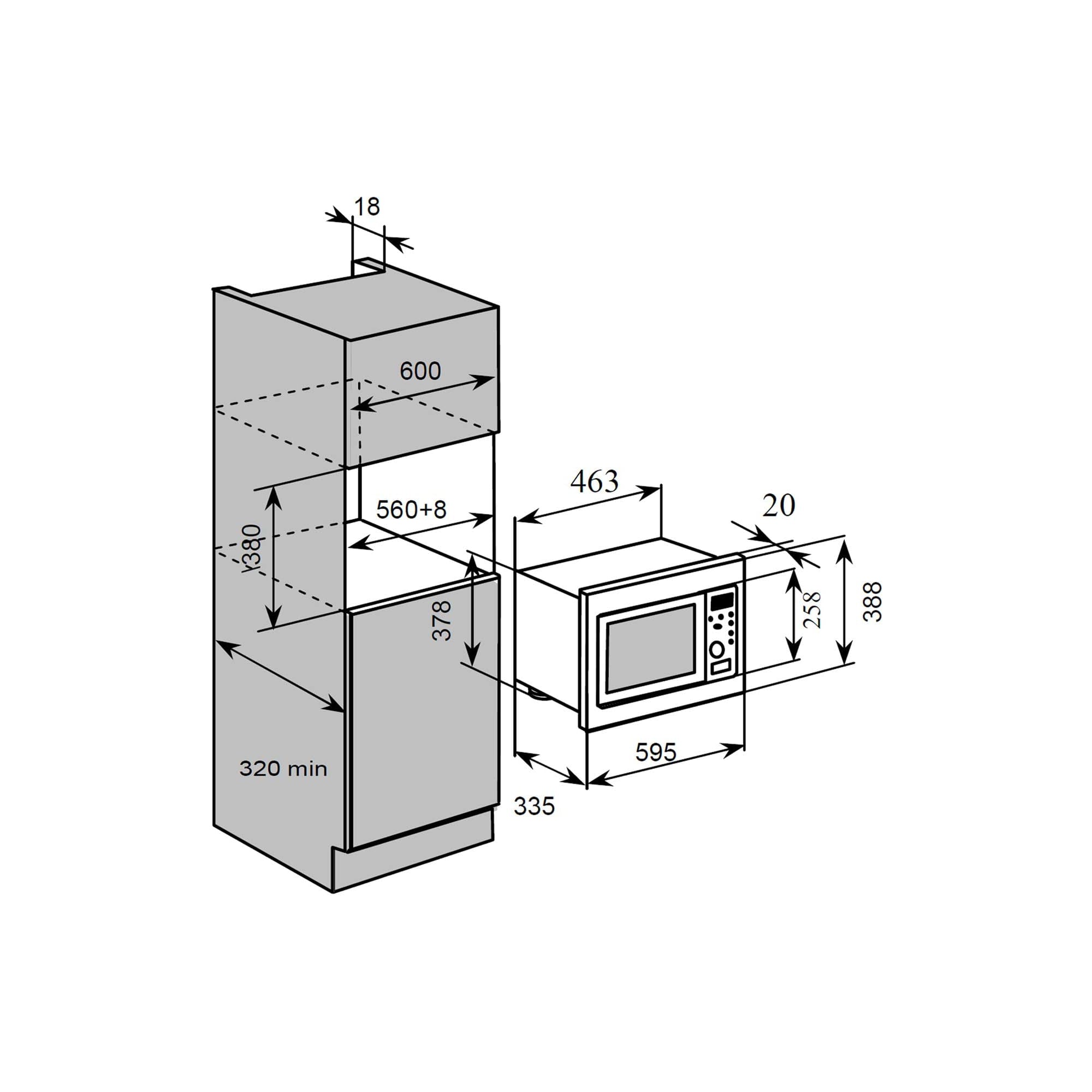 Baumatic Built-In Microwave 20L – 800W 8 Programs BMIS3820 (Stainless Steel)