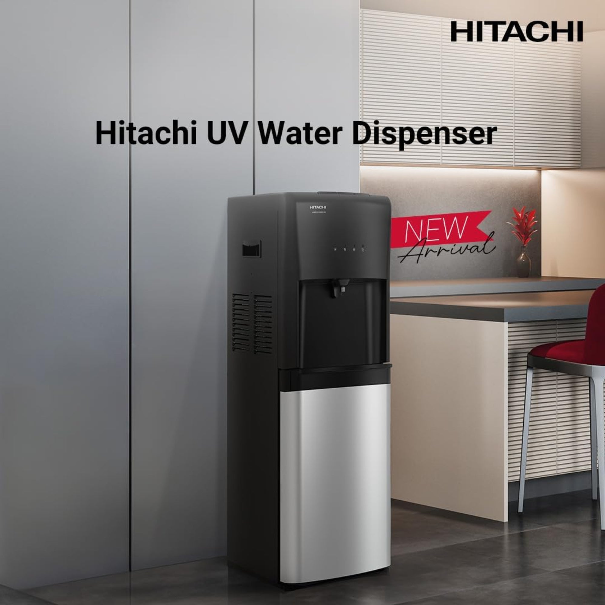 Hitachi UV Water Dispenser – Bottom Loading Compressor Cooling Hot & Cold Child Lock HWDB50000SV (Black/Stainless Steel)
