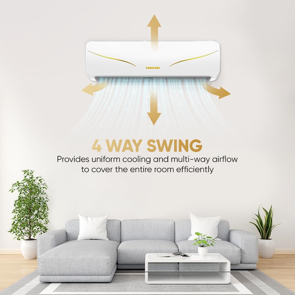Nikai 1.5 Ton Rotary Split AC, Silent & Energy Efficient Cooling with T3 Tropicalized Compressor, 3D Swinging, Gold Fin technology, 18000 BTU Air Conditioner - NSAC18131N24A / N25IN
