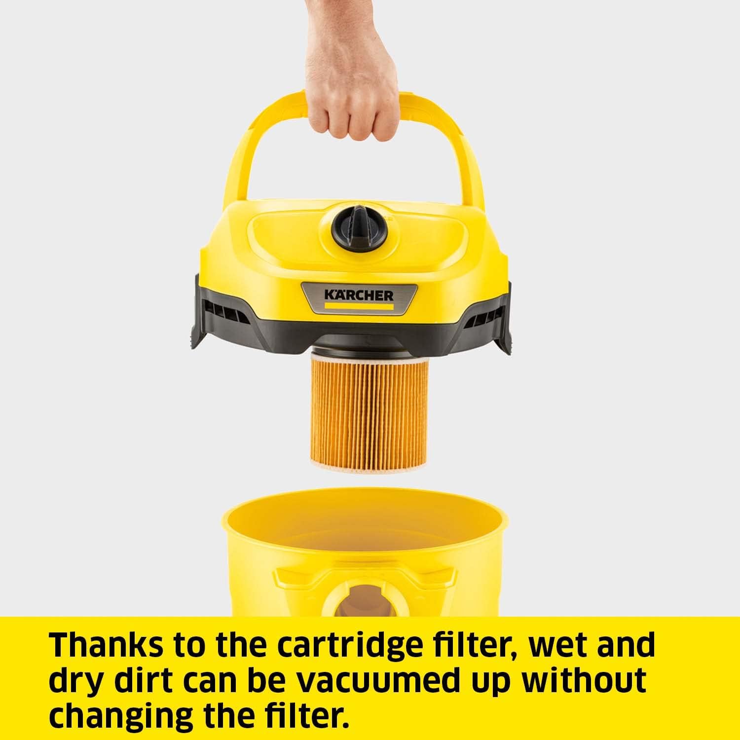 Karcher WD 2 Plus Wet and Dry Vacuum Cleaner with Blower Function, 1000W Power, 12L Impact-Resistant Container, 1.8m Suction Hose, for Home, Garage, Workshop & Car Cleaning, Yellow