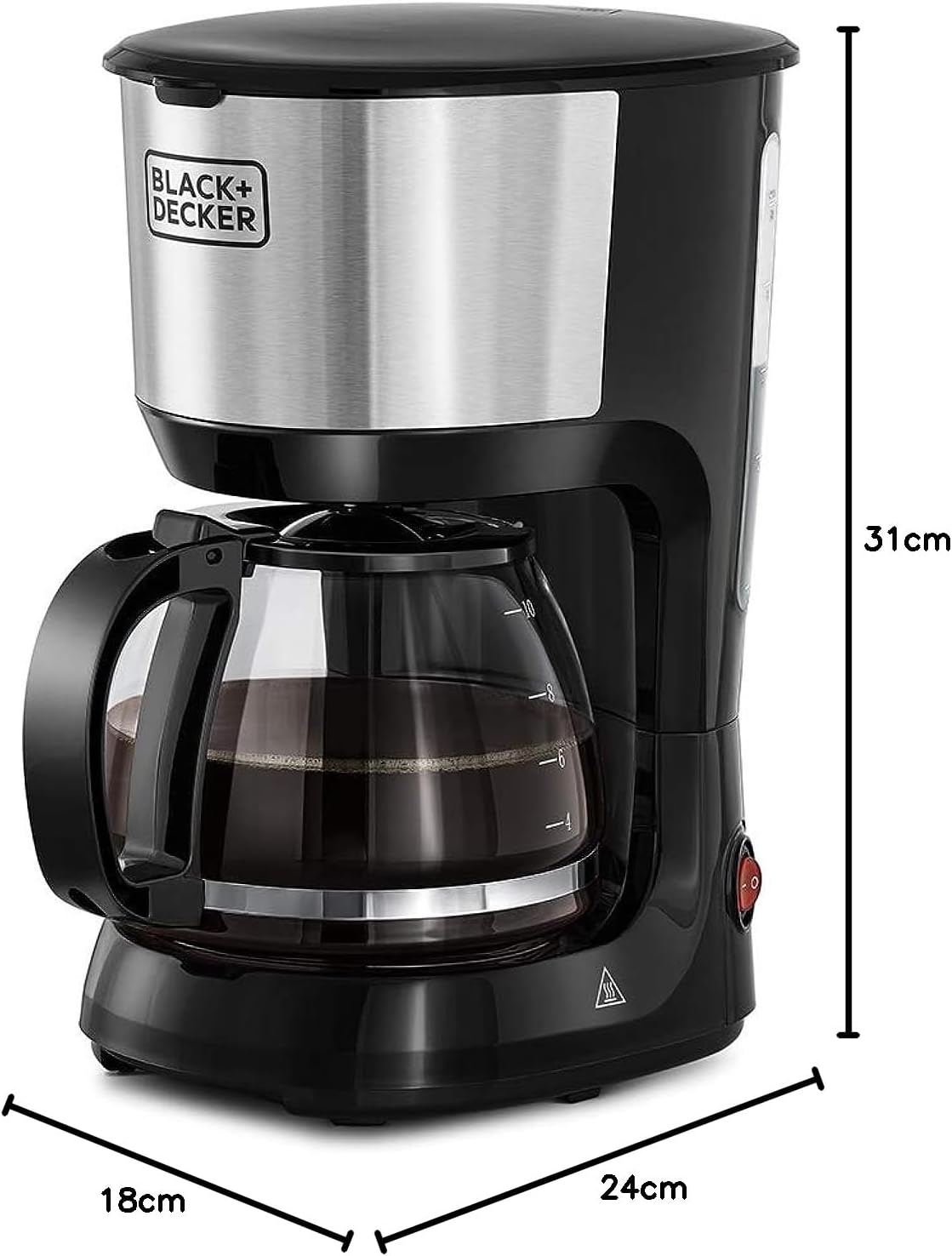Black+Decker 750W 10 Cup Coffee Maker/Coffee Machine With Glass Carafe For Drip Coffee, Silver/Black - Dcm750S-B5, 2 Years Warranty