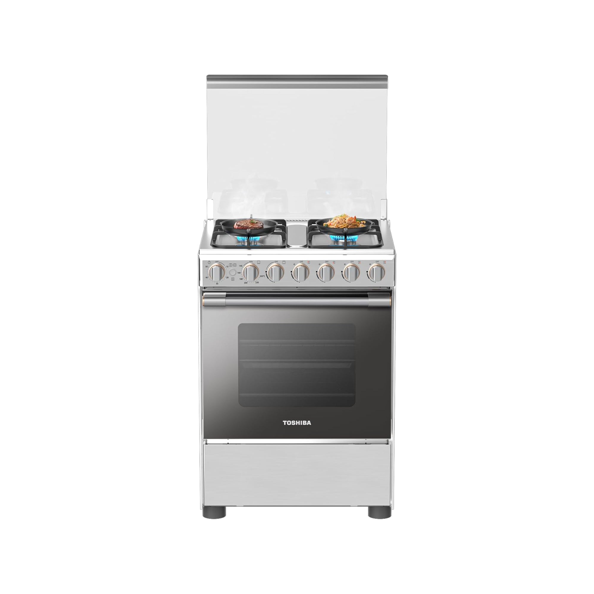 Toshiba Freestanding Gas Cooker 60x60cm 4 Burners Auto Ignition RB2-60G4GE (Stainless Steel)