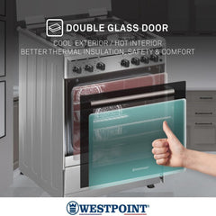 Westpoint 60×60 cm Freestanding Gas Cooker with 4 Burners – Gas Oven Auto Ignition WCE-6060FS (Silver)