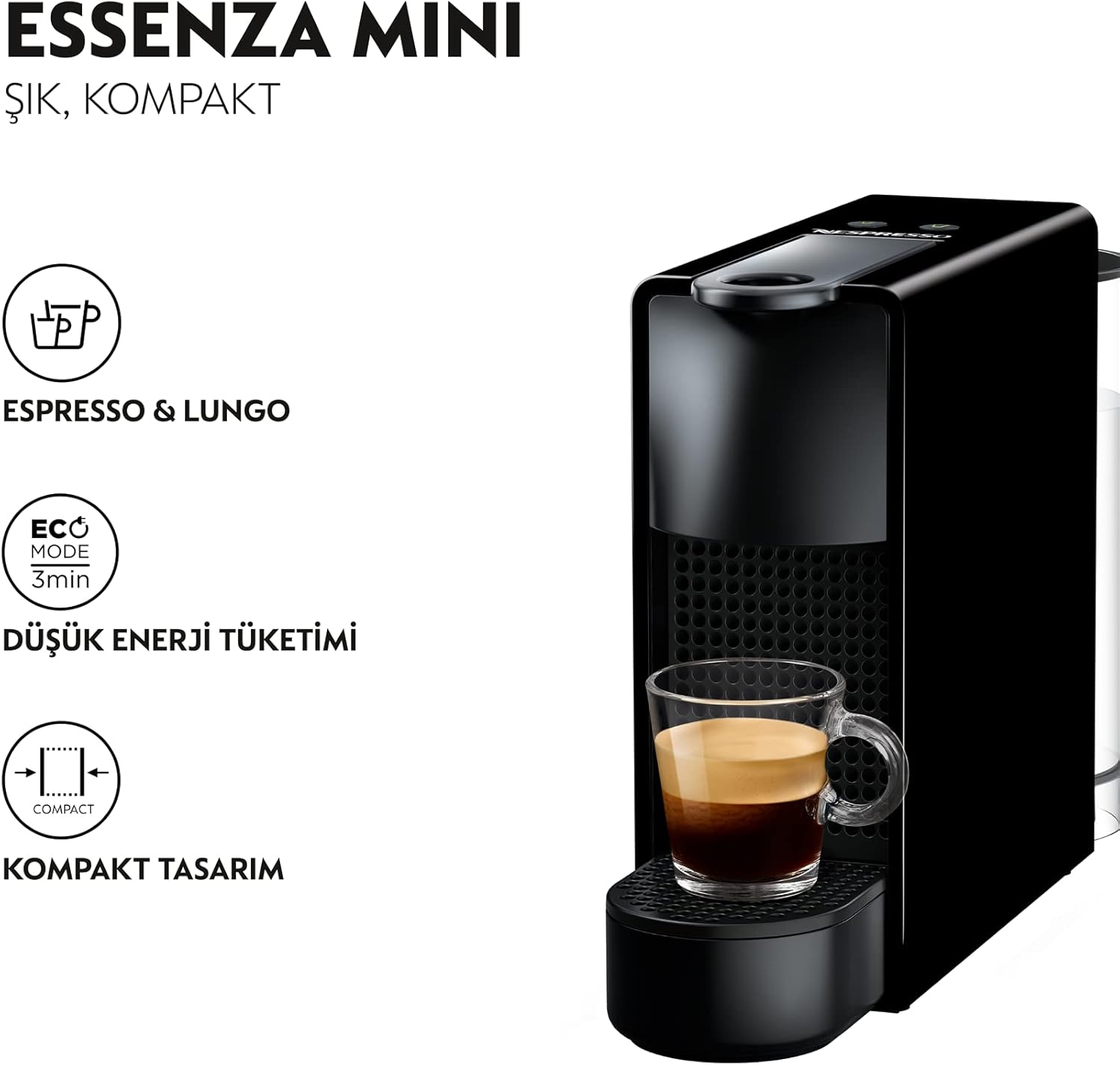 Nespresso Essenza Mini C30-EU2-BK-NE1 Capsules Espresso Machine, Black(C030BK)