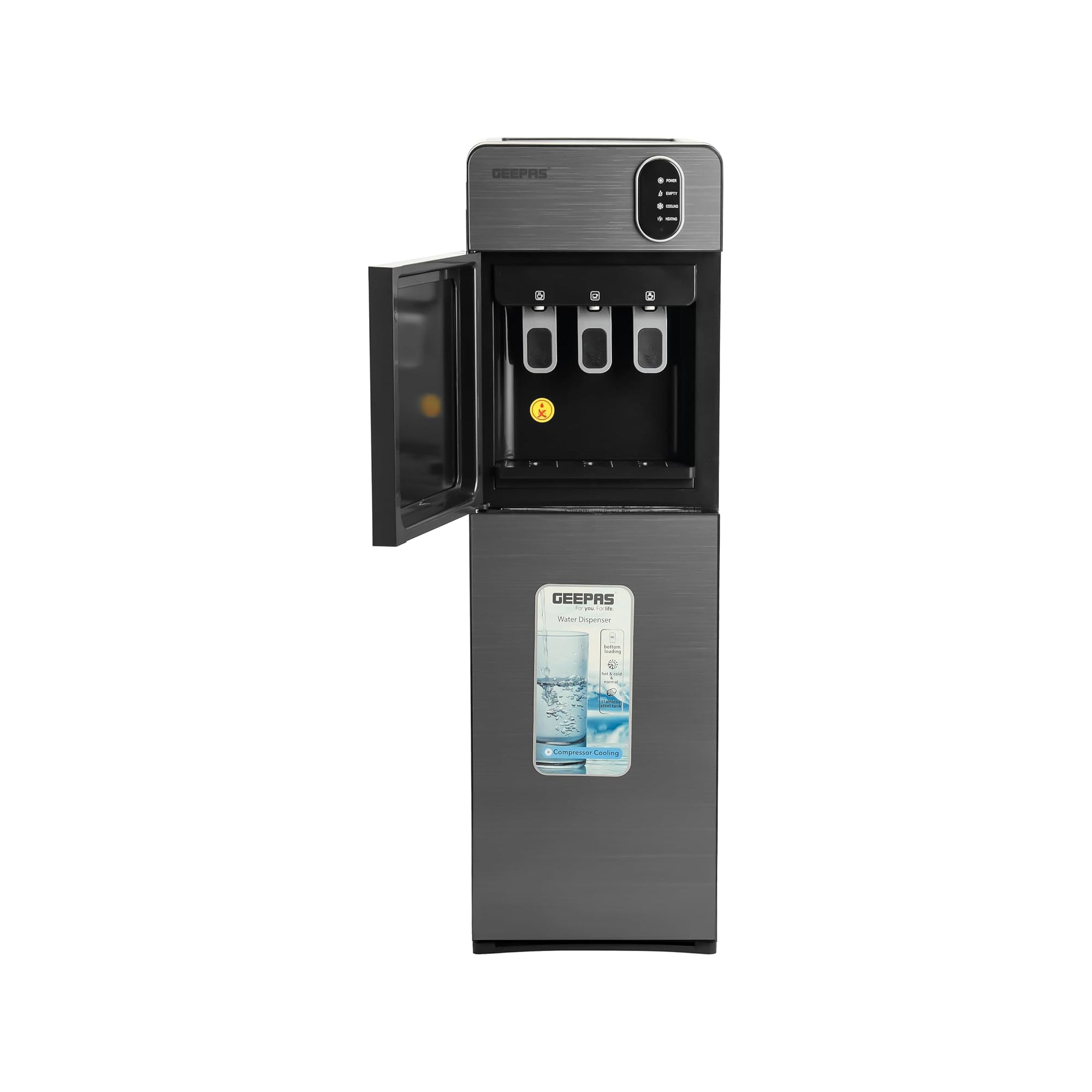 Geepas Water Dispenser – Hot Cold & Normal 3 Taps Fast Cooling Child Lock GWD17037 (Grey)