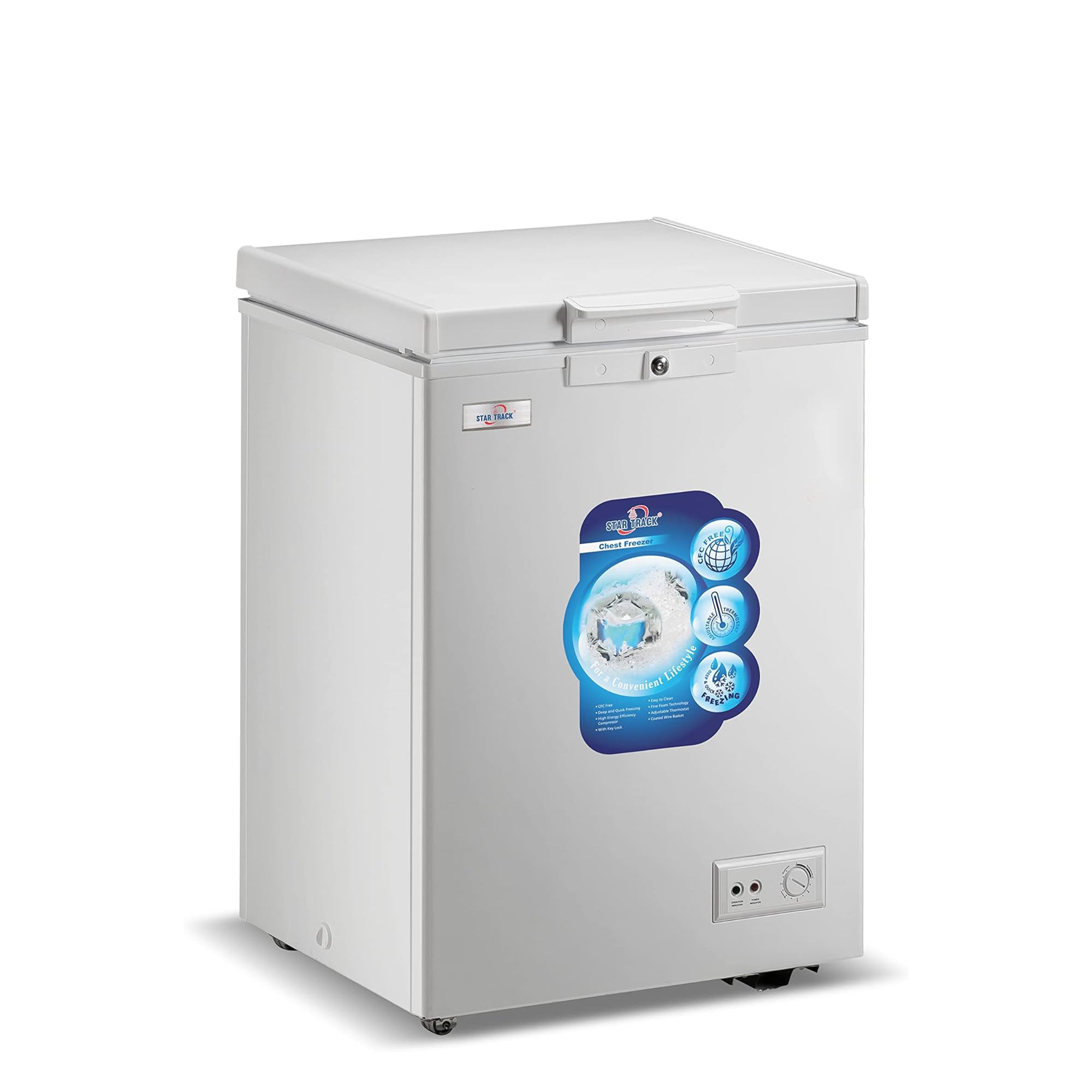Star Track 150L Chest Freezer with Sliding Glass & Storage Basket – ST-CFW-150L (White)