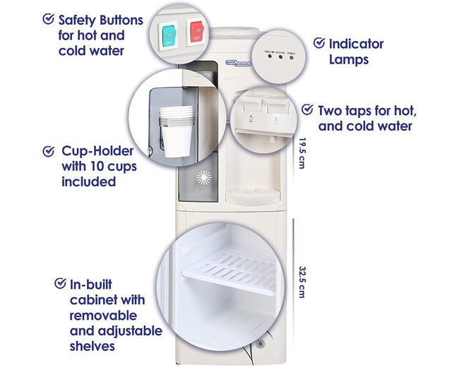 Super General SGL1171 Hot & Cold Water Dispenser with Cabinet, 2 Taps