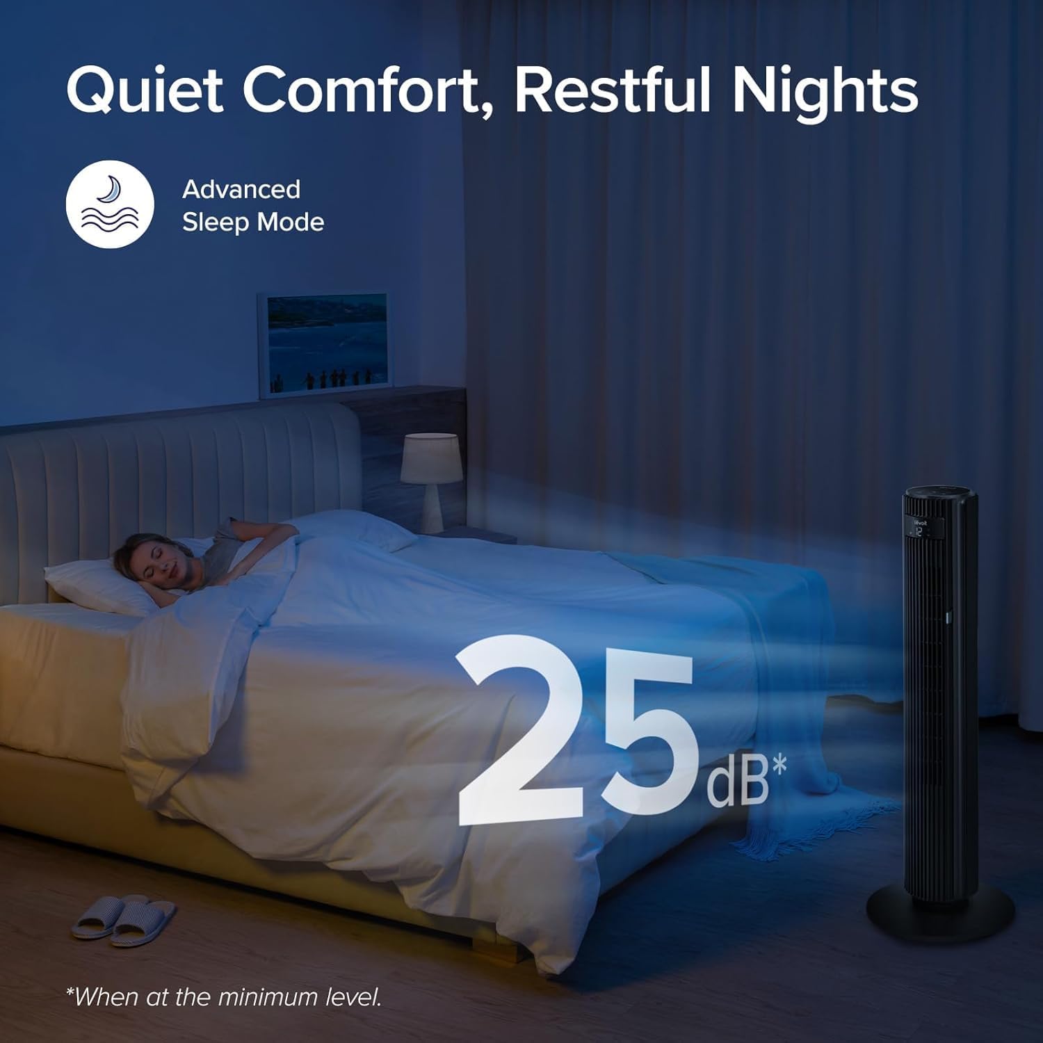 LEVOIT Smart Control 25dB Silent Tower Fan 42Inch, 7.9m/s Powerful Electric Coolness Fan for Bedroom, DC Motor, 90° Oscillating and 60° Up and Down, Voice Control 4 Modes 12 Speeds 【2-Years Warranty】