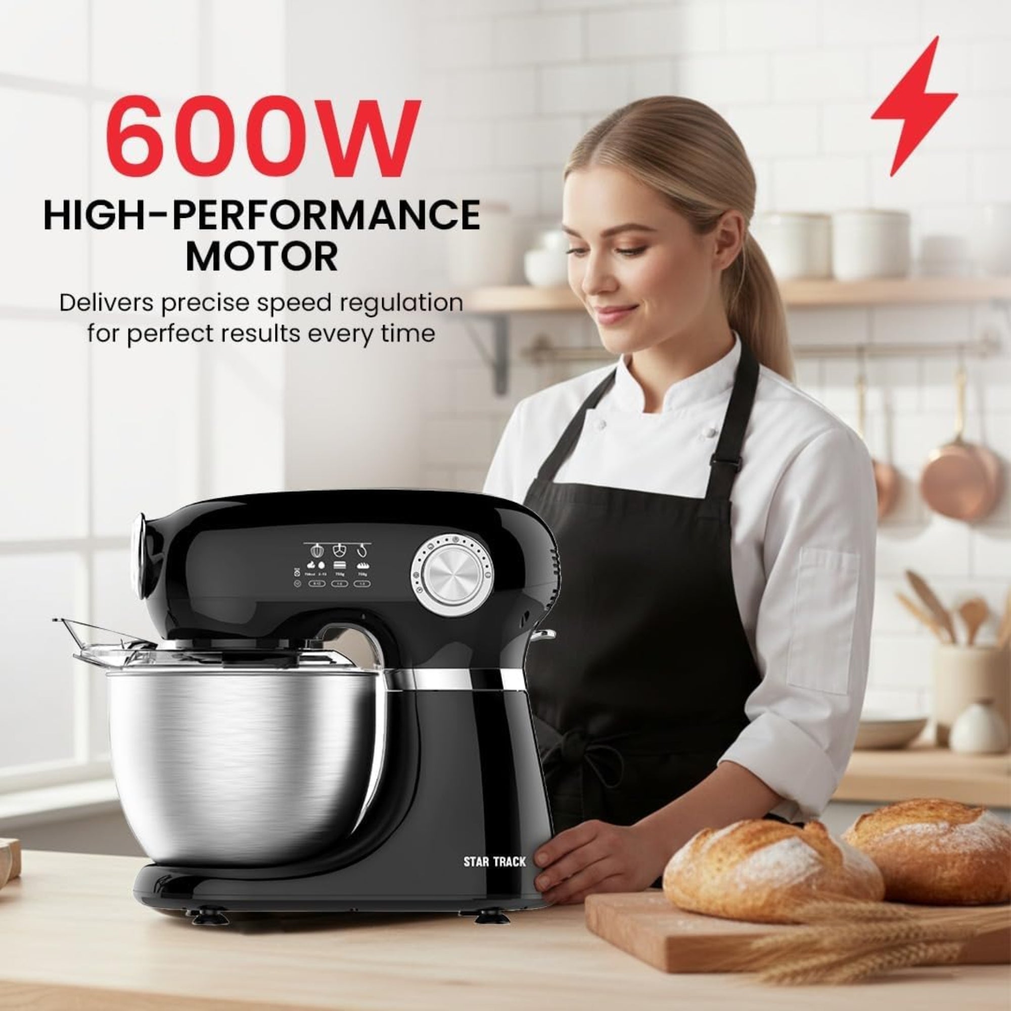 Star Track Kitchen Machine 5L Stand Mixer 1000W Stainless Steel Bowl Dough Hook Beater & Whisk ST-BID-KM1000