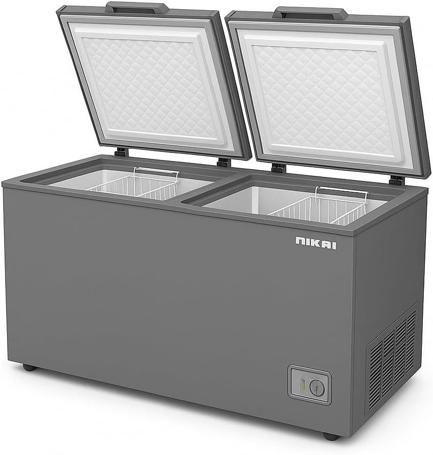 Nikai 700L Gross/600L Net Double Door Deep Freezer | Domestic & Commercial Chest Freezer for Restaurants & Retail Stores | Large-Capacity, Energy-Efficient | NCF700N7DDS | Silver
