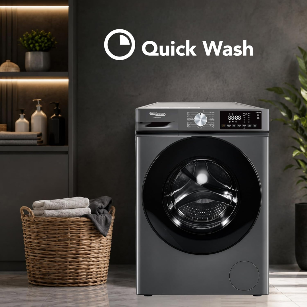 Super General SGW10450HDS 10kg Front Load Washing Machine, 1400 RPM Spin Speed, Inverter Motor, High-Capacity Laundry Washer
