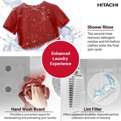 Hitachi 10kg Twin Tub Washing Machine with 8kg Spin Capacity, 1350 RPM, Air Jet Dry & Zen Wave Impeller – LTT H0JWT PFB, Pacific Blue
