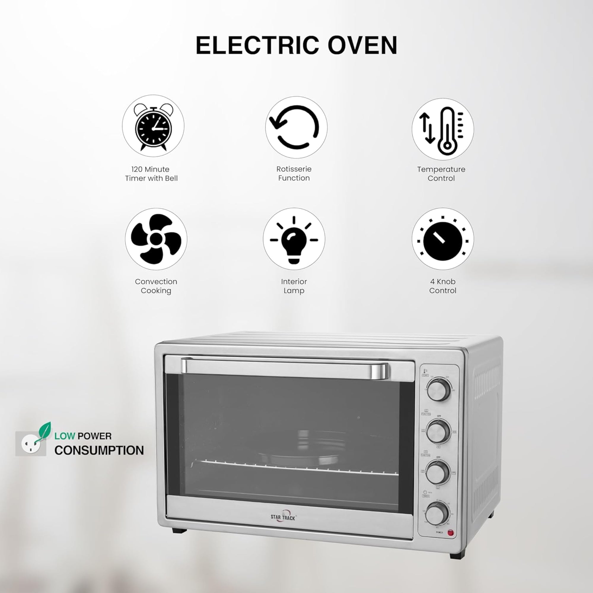 Star Track Electric Oven 100L Self-Clean Rotisserie Convection 2200W 120-Min Timer ST-100SSW-EO2200