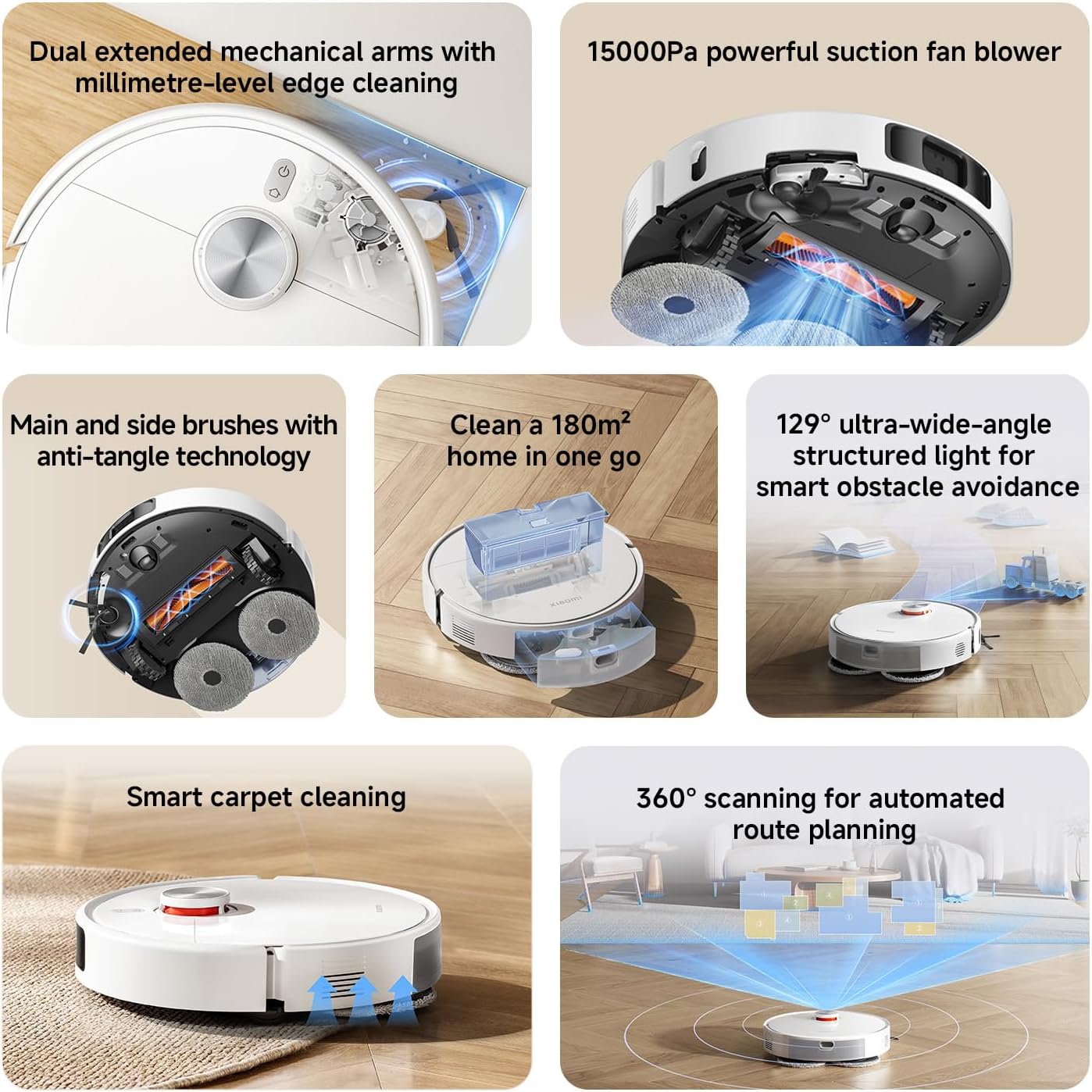 Xiaomi Robot Vacuum S40 Pro – 15,000Pa Suction, Dual-Extending Arms, LDS Navigation, Smart Carpet Detection, App Control (S20+ Upgraded)