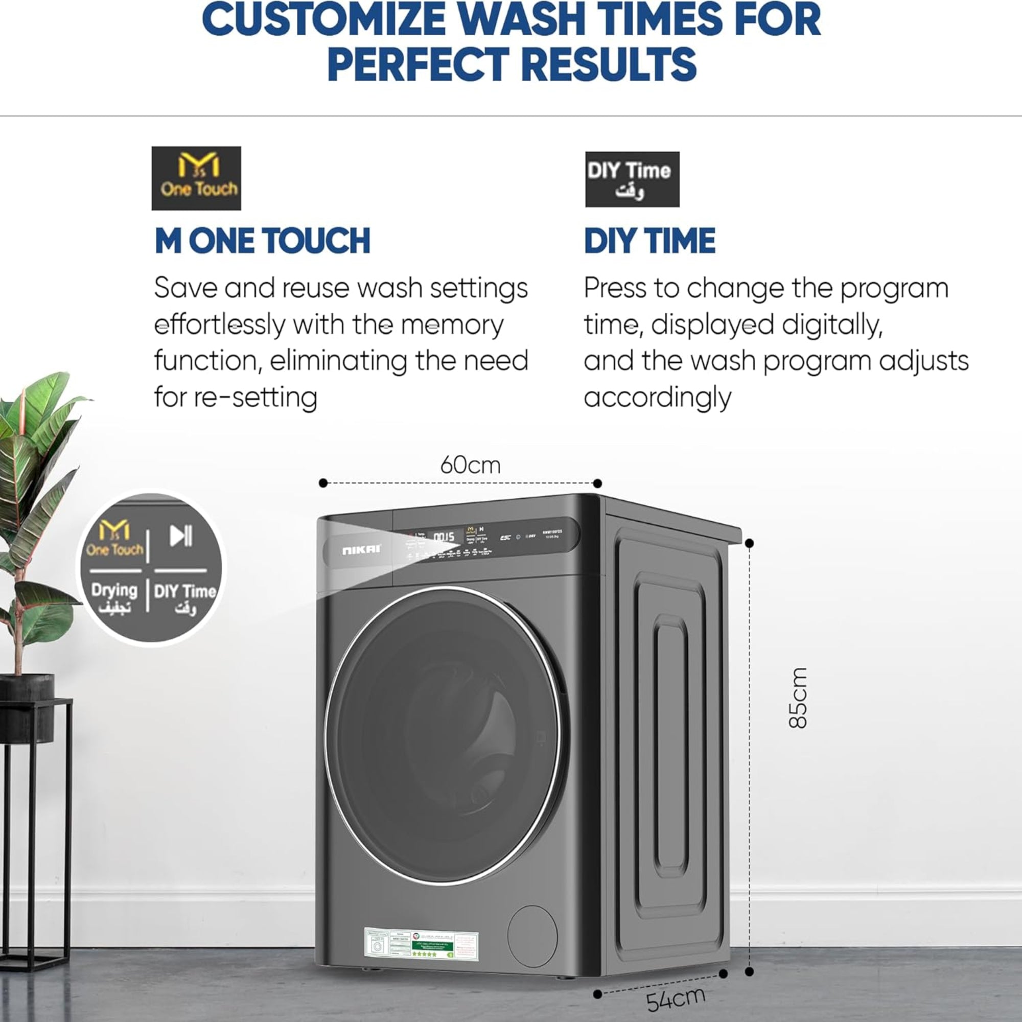 Nikai 10/6 kg Washer Dryer – 1400 RPM BLDC Inverter 18 Programs Touch Control NWM1106FDS
