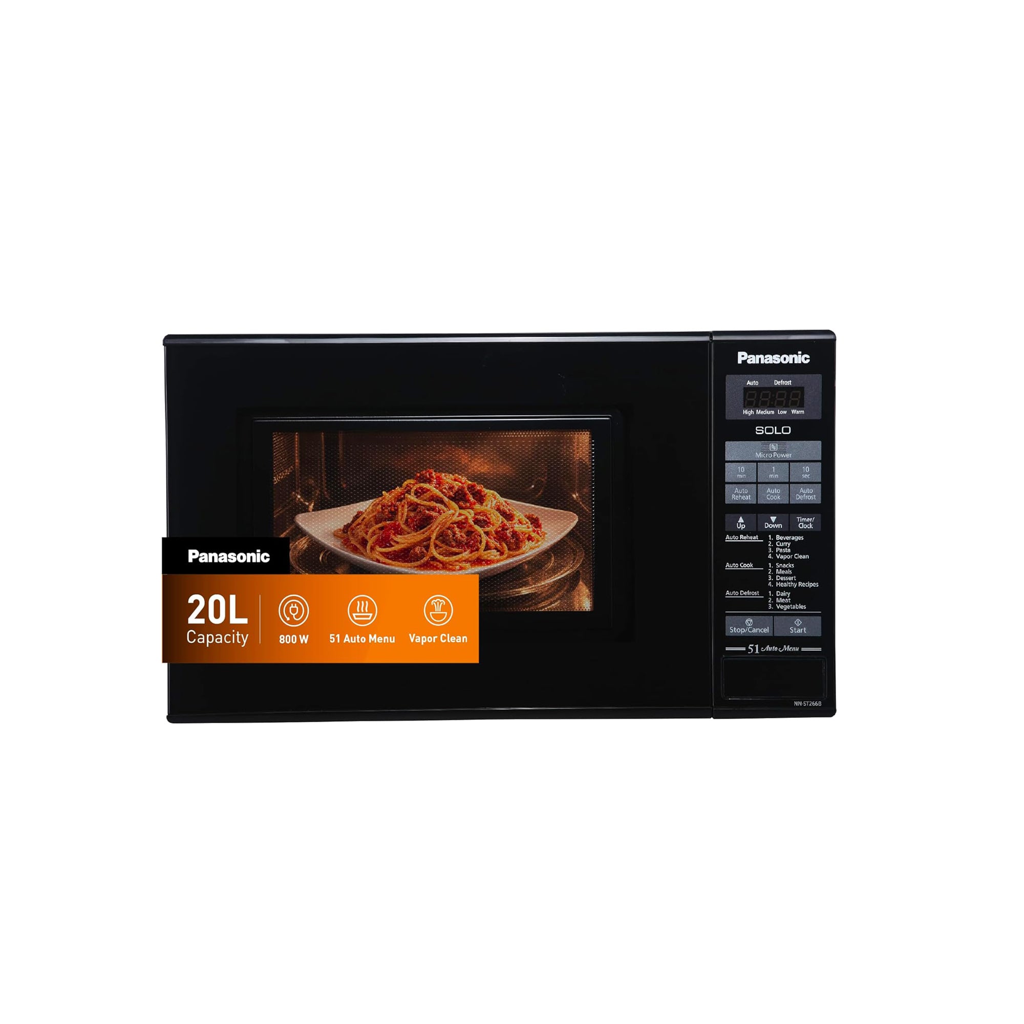 Panasonic 20 Liter Solo Microwave Oven – 800W 51 Auto Menu Auto Defrost Touch Control NN-ST266B
