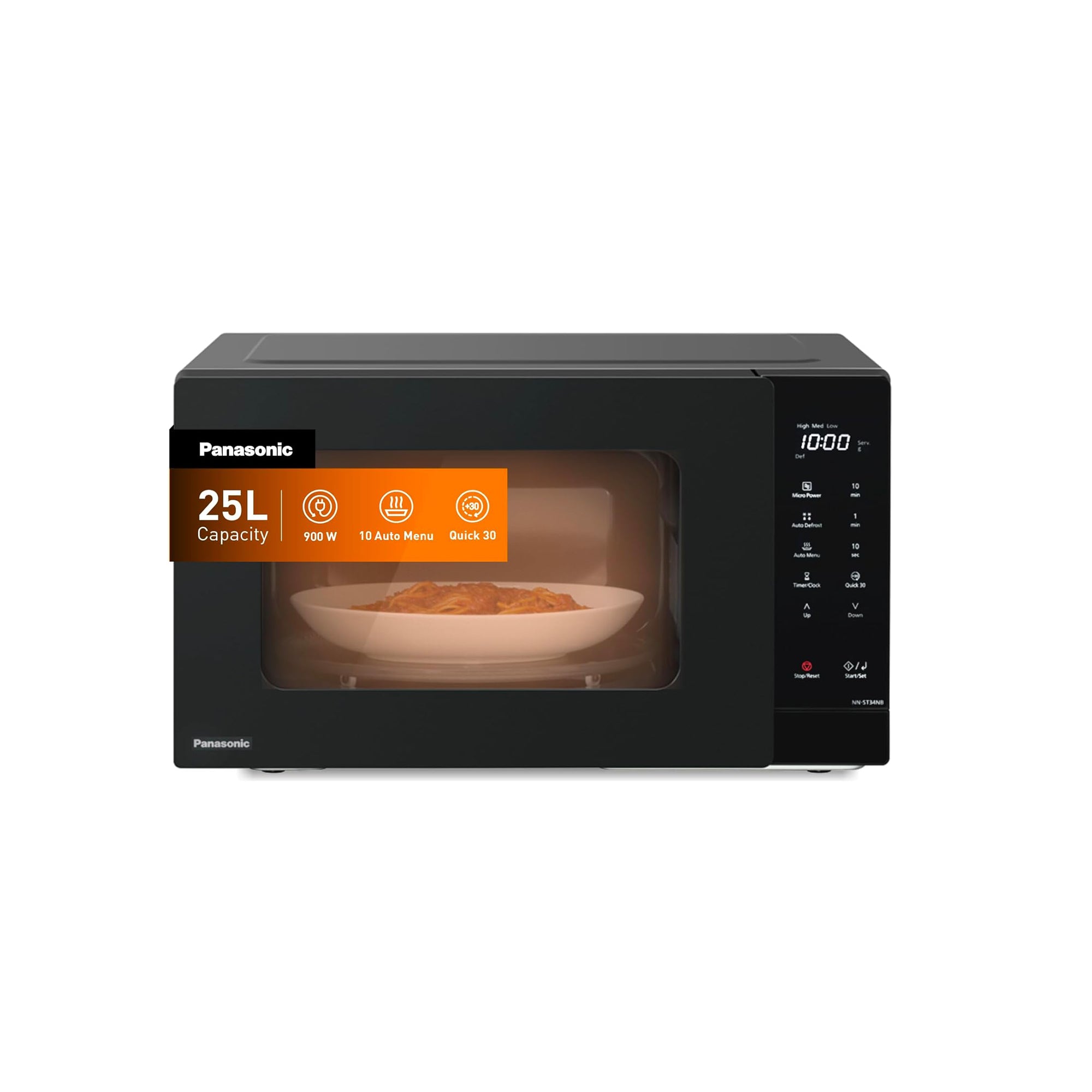 Panasonic 25 Liter Solo Microwave Oven – 900W 10 Auto Programs Quick 30 Auto Defrost Touch Control NN-ST34NB