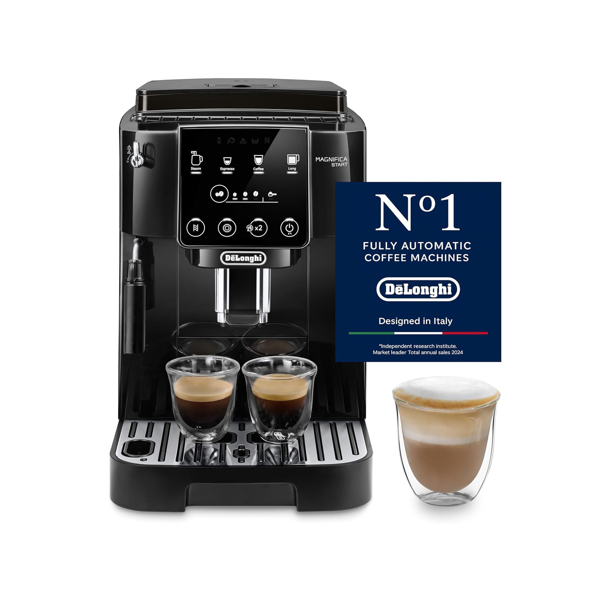 De'Longhi Magnifica Start Fully Automatic Espresso Machine  13 Grinder Settings Manual Milk Frother Twin Shot 5+ Beverages ECAM222.20.B