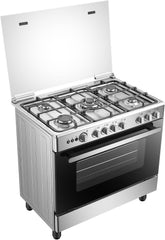 Hisense HFG90335RX 90 cm Freestanding Gas Cooker, 5 Gas Burners with Flame Failure Device, Cast Iron Pan Support, Auto Ignition, Stainless Steel