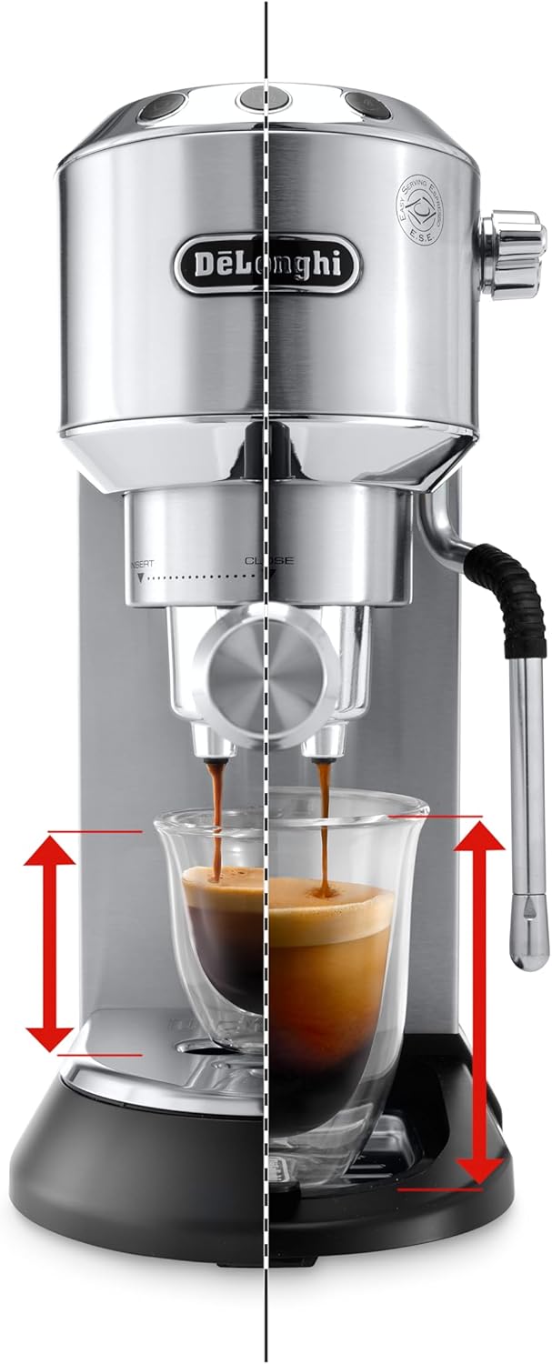 De'Longhi Dedica Arte EC885.M, Traditional Barista Pump Espresso Machine, Manual Coffee Machine with My LatteArt Steam Wand, Compact Design 15cm Wide, Fit Mug Up to 13cm, Metal