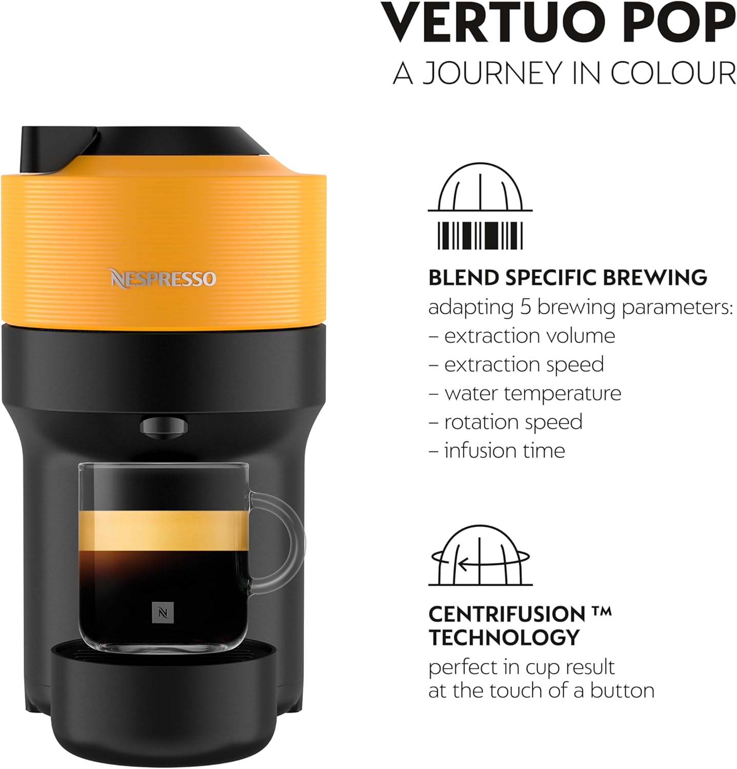 Nespresso Vertuo Pop Coffee Machine by Nespresso - Vibrant Mango Yellow Design, Automatic Capsule System, UAE Version