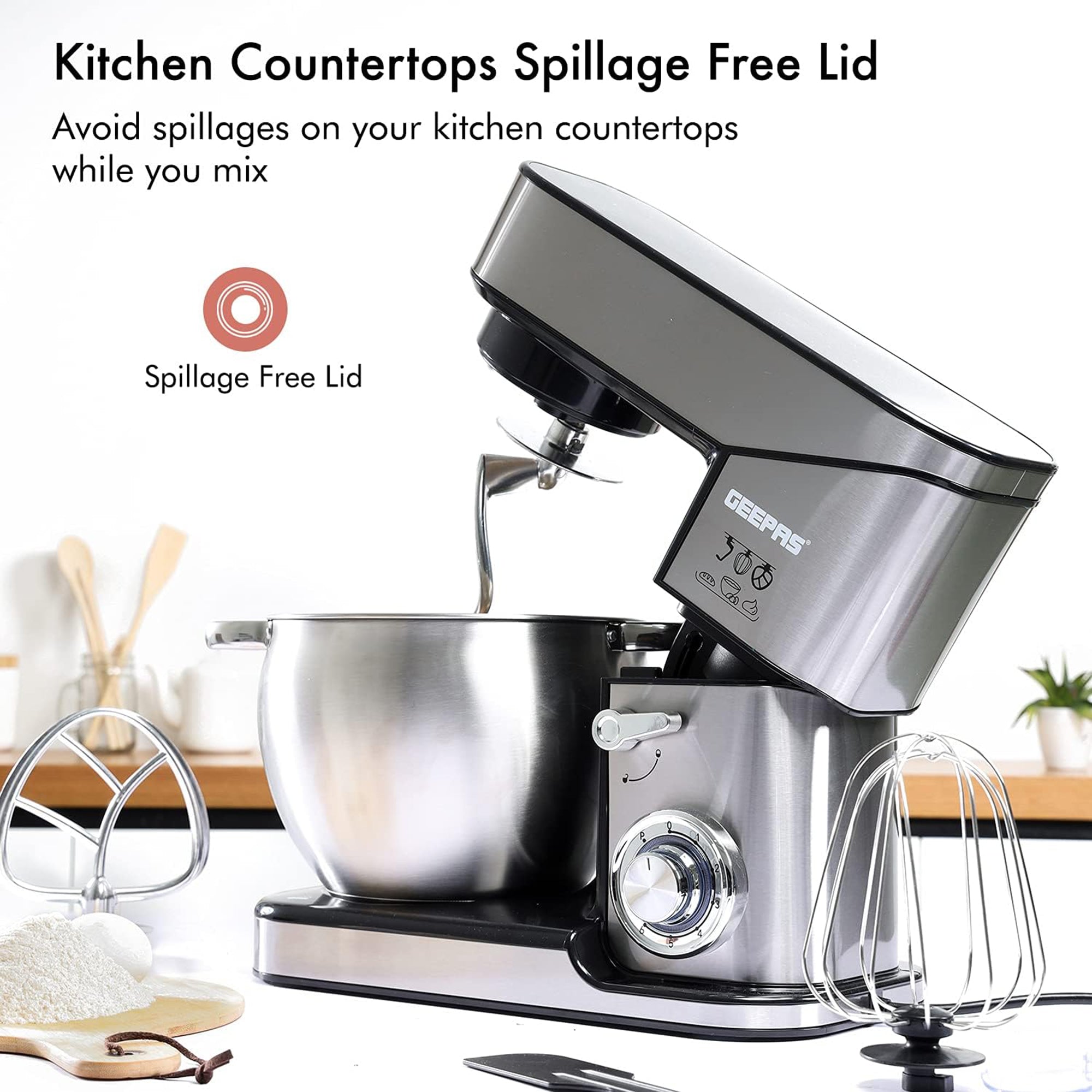 Geepas Stand Mixer 2000W 10L Stainless Steel Bowl 6 Speed Pulse Tilt Head GSM43041