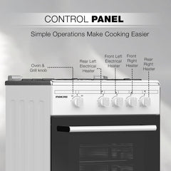 Nikai 50x50cm 4 Burner Freestanding Gas Cooker, Grill Function with Tray & Grid, Glass Lid, Enamel Pan Support Convenient for Cleaning Made in Turkey - U2110N5FS (White)