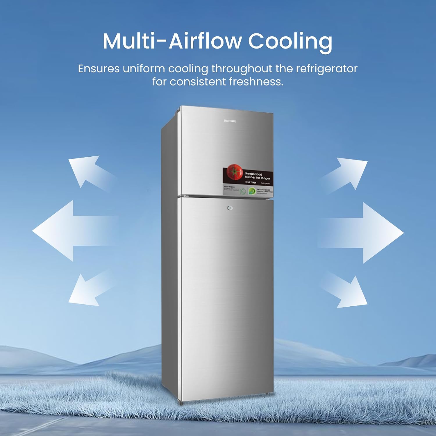 STAR TRACK Double Door Refrigerator 320L comes with Frost Free has Smart Sensor Technology has Air Flow Technology, ST-FRG-NSKE320
